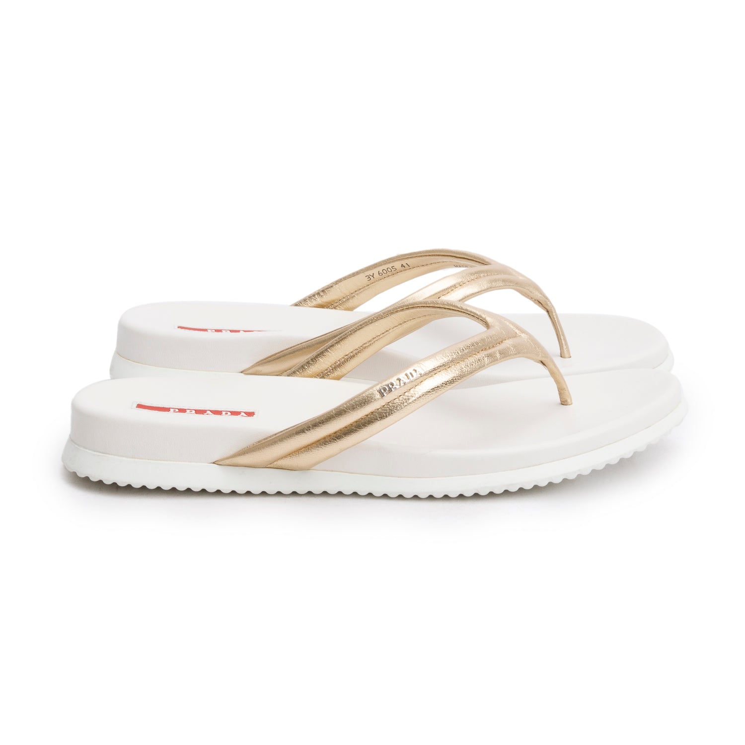 Prada Black/Gold Rubber Thong  Sandals, Size 41