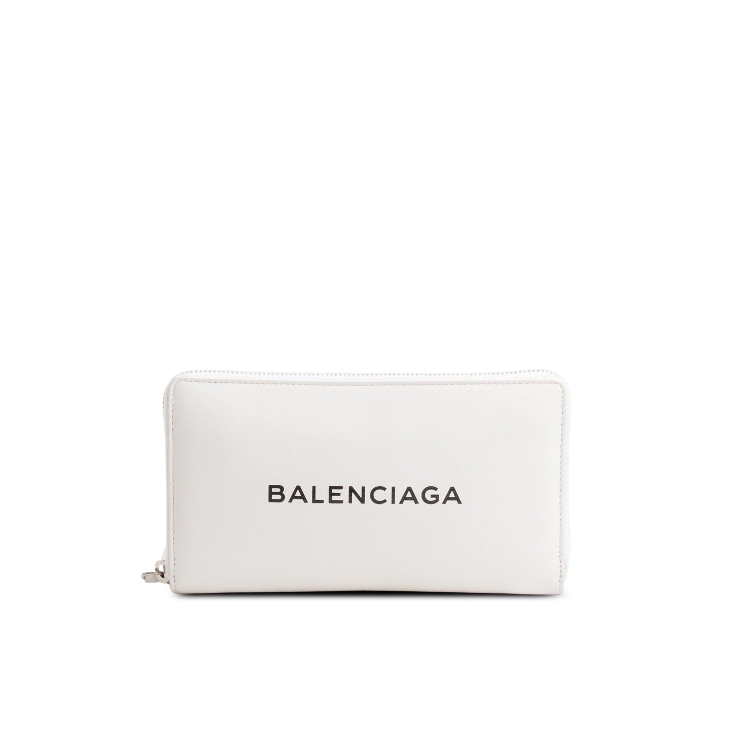 Balenciaga White Calfskin Leather Cash Continental Zip Wallet