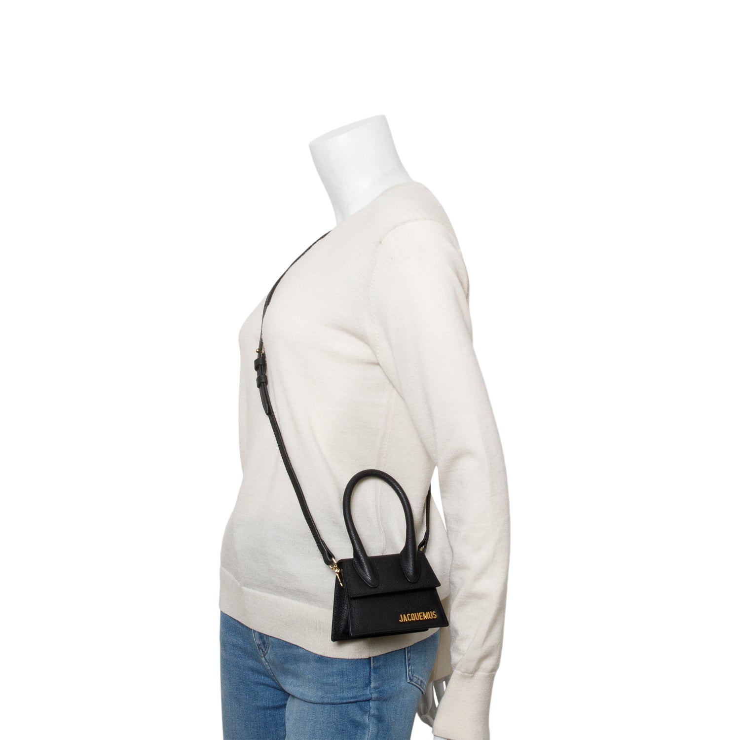 Jacquemus Black Calfskin Leather Mini Signature Le Chiquito Handle Bag w/ Strap
