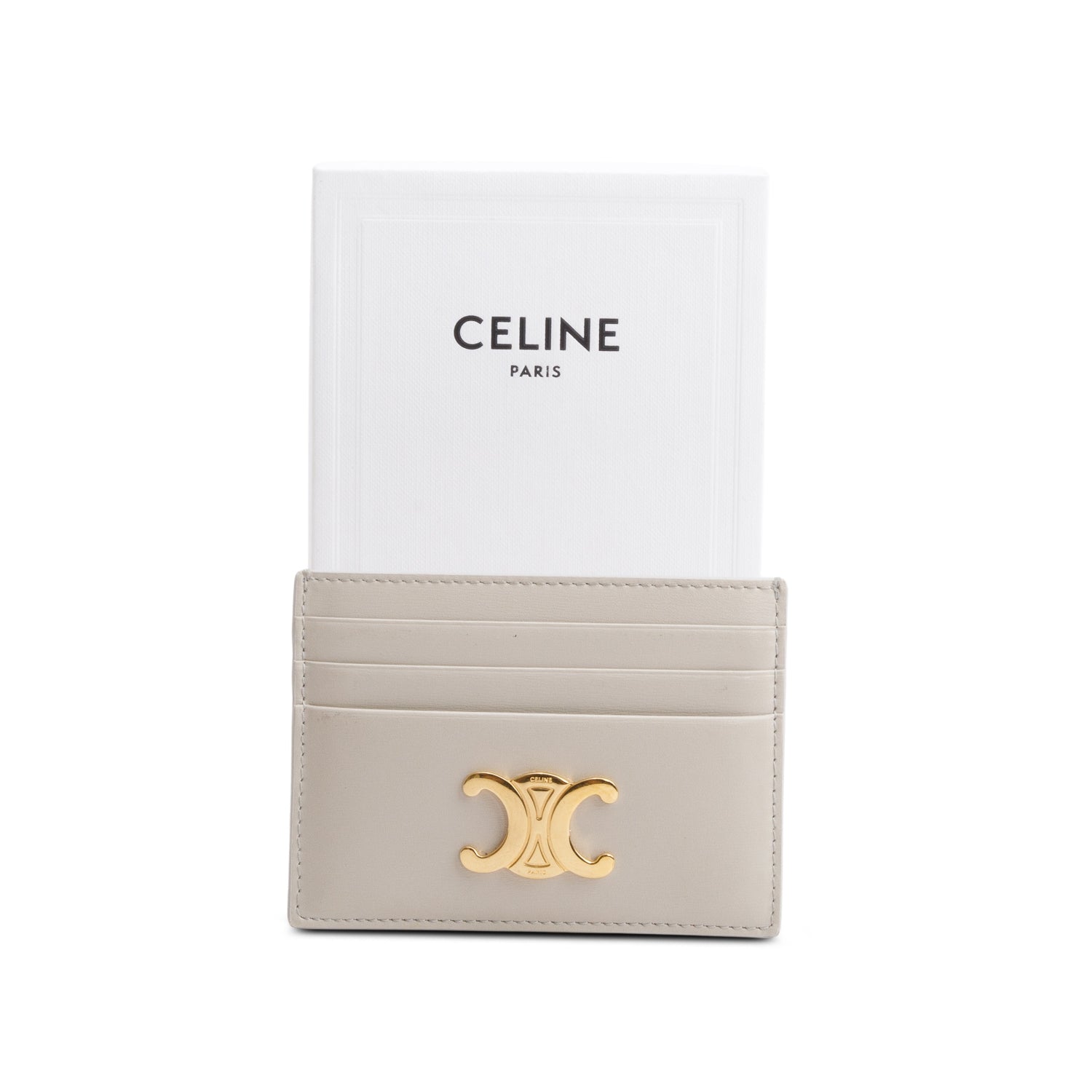 Celine 2023 Neutral Leather Triomphe  Logo Card Holder w/ Box