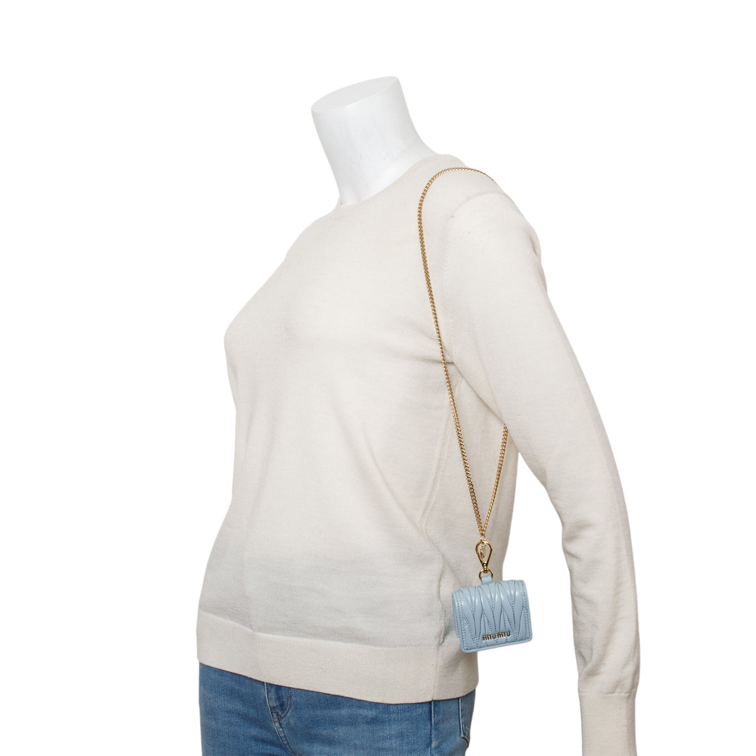 Miu Miu Blue Nappa Leather Airpod Case w/ Chain Strap & Box