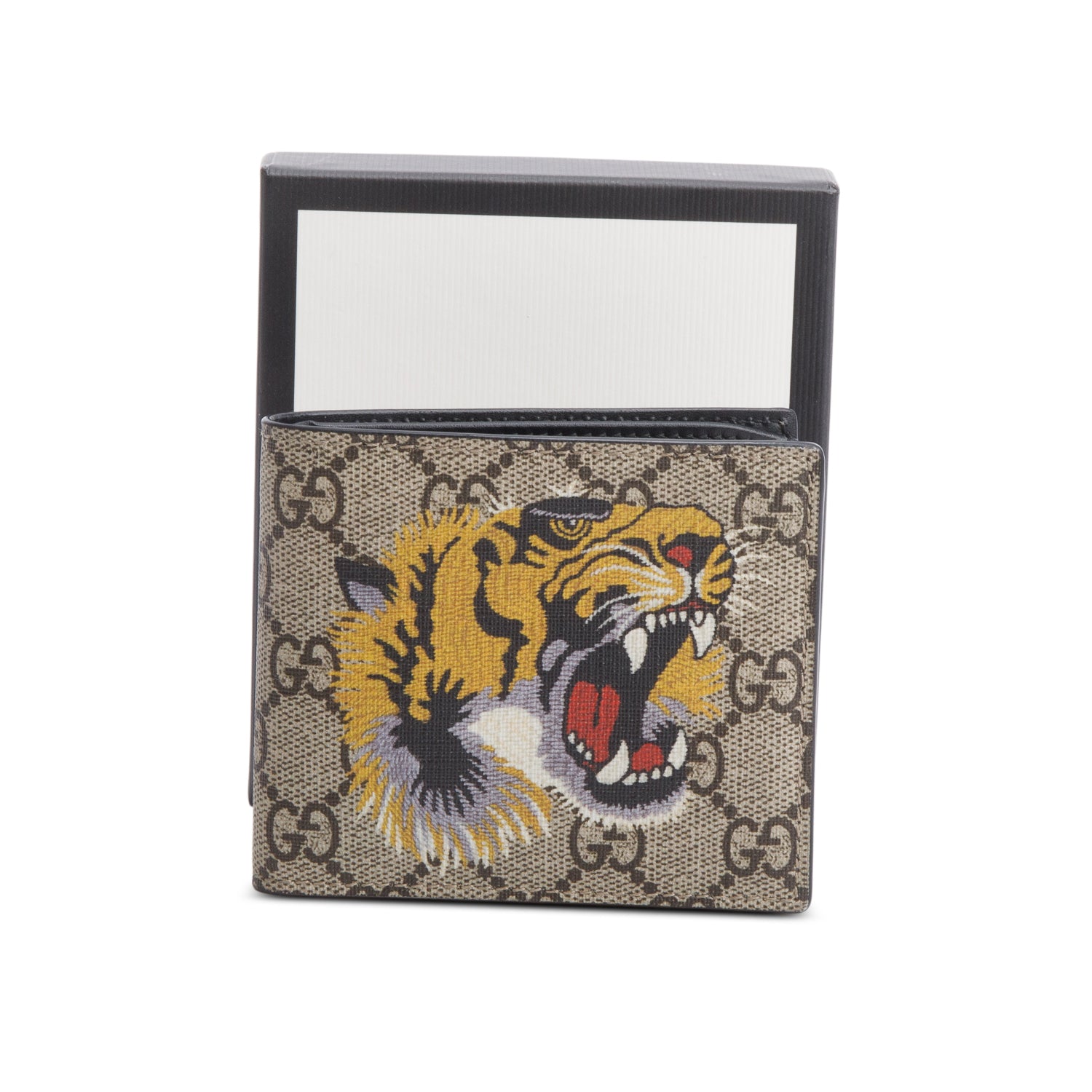 Gucci Beige & Multicolour GG Supreme Tiger Print Bifold Wallet w/ Box