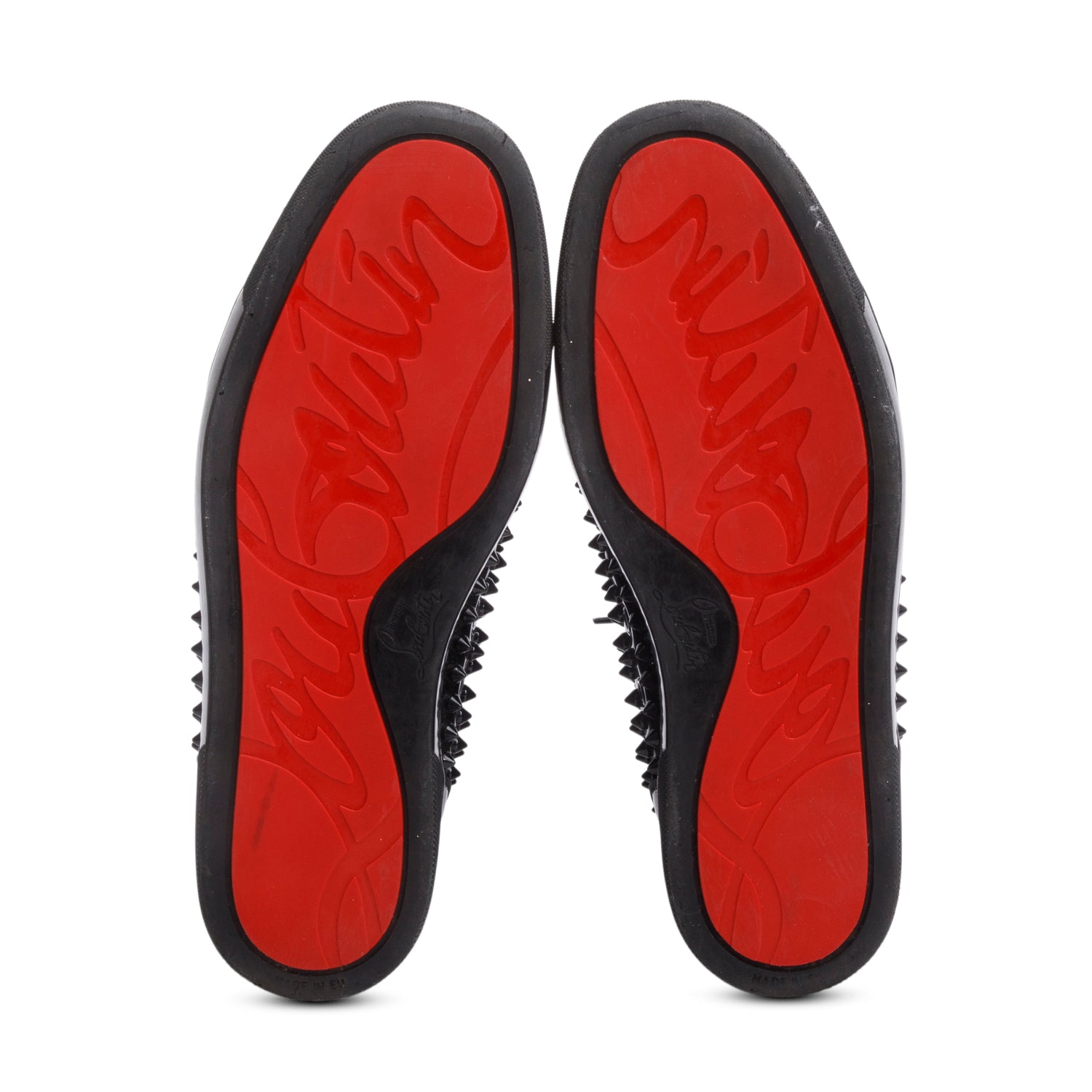 Christian Louboutin Patent Black Leather Louis Spikes Orlato High-Top Sneakers, Size 41.5