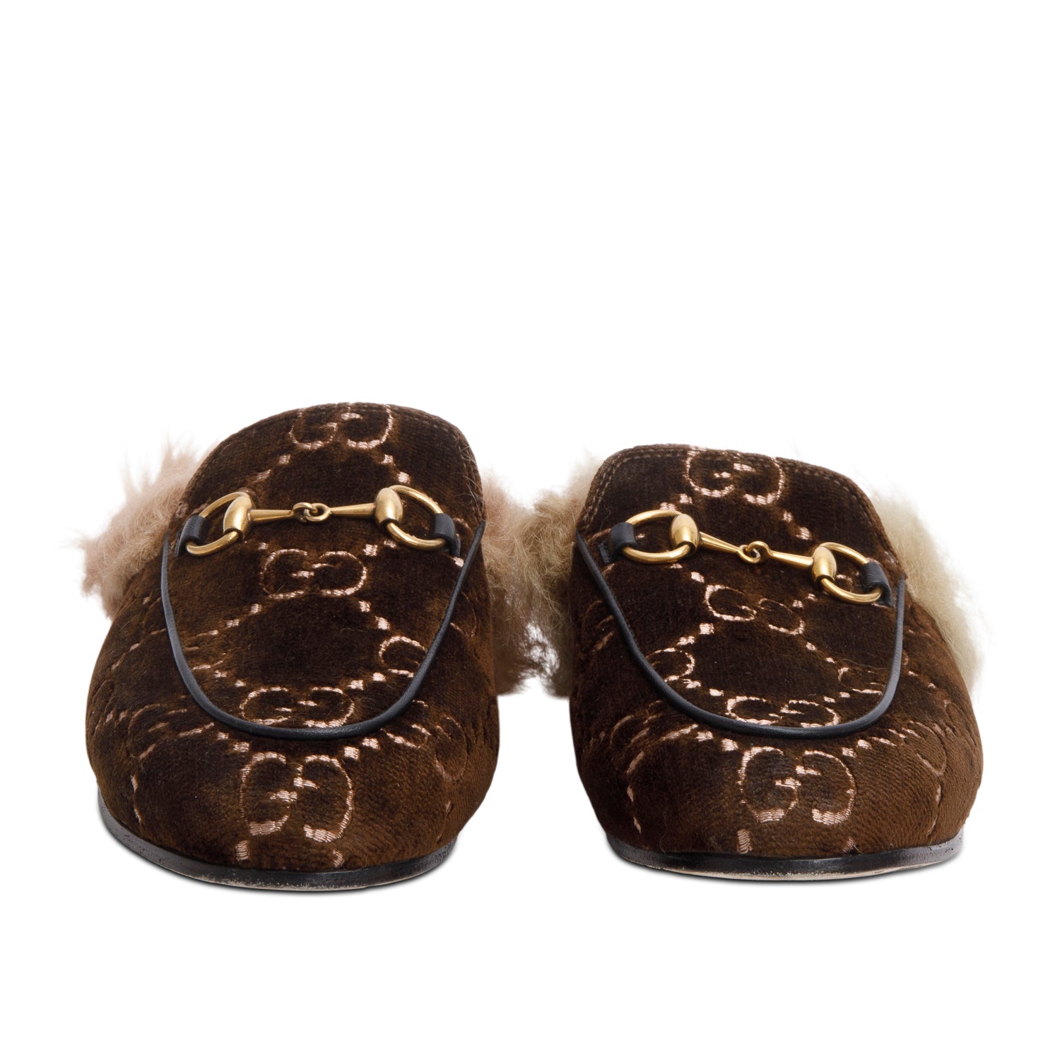 Gucci Brown GG Velvet Horsebit Accent Princetown Mules, Size 36