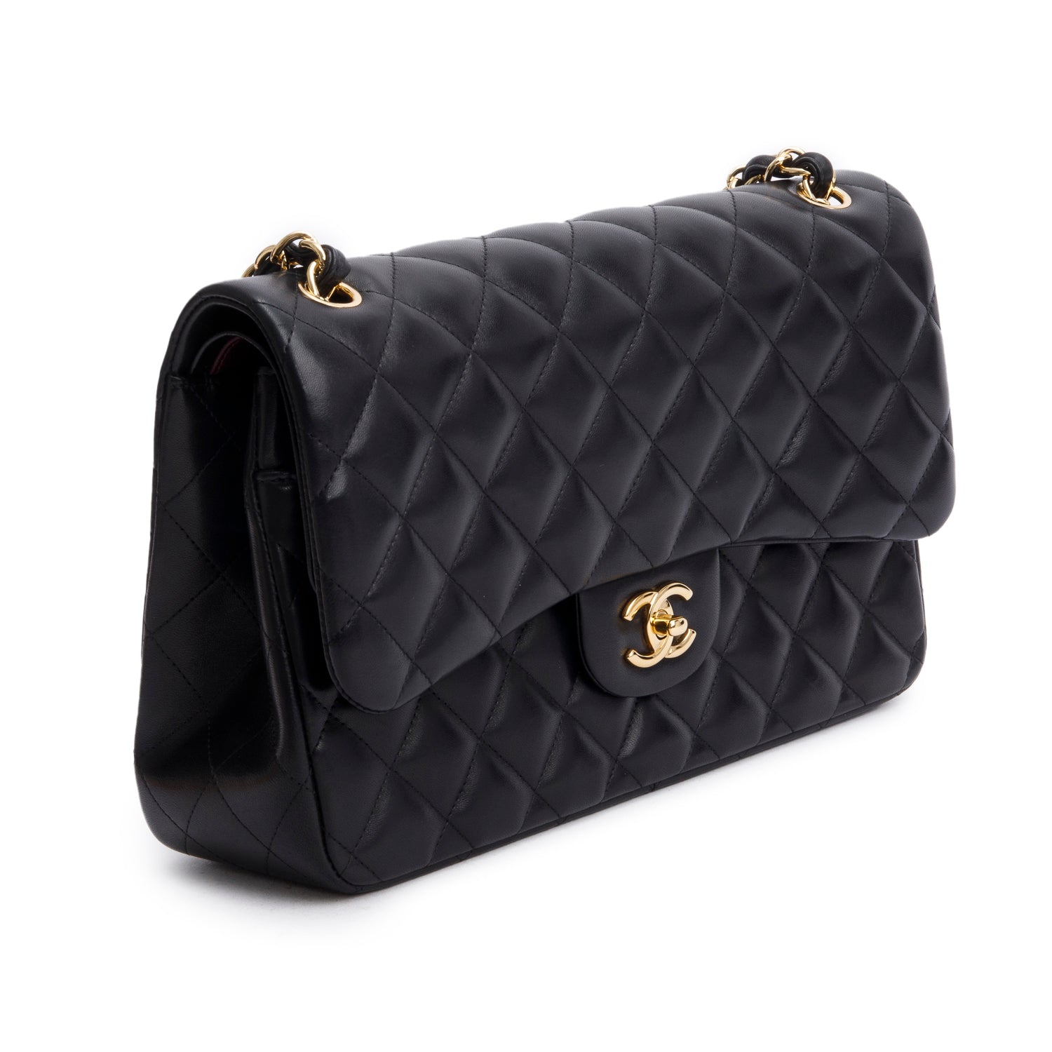 Chanel Black Quilted Lambskin Leather Classic Jumbo Double Flap Bag w/ Authenticity Card