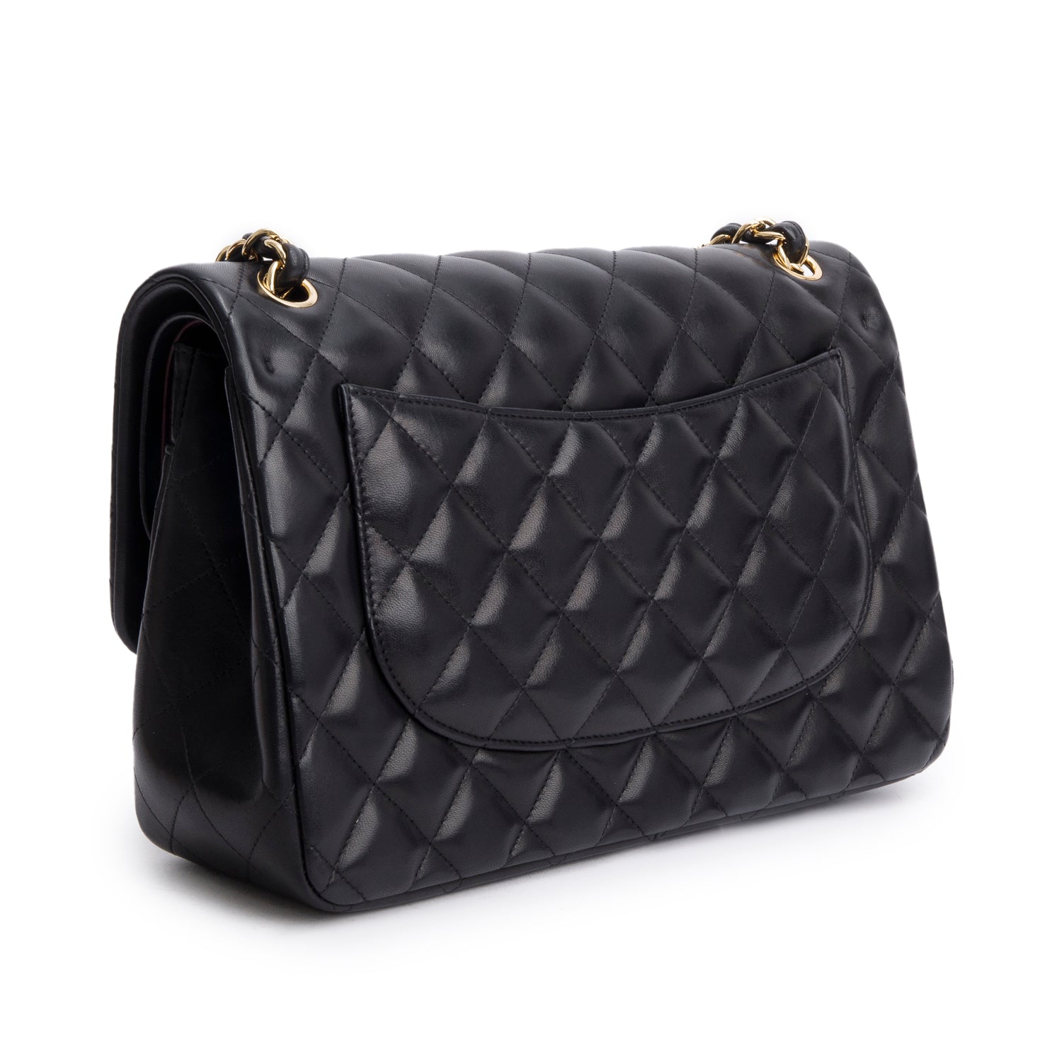 Chanel Black Quilted Lambskin Leather Classic Jumbo Double Flap Bag w/ Authenticity Card