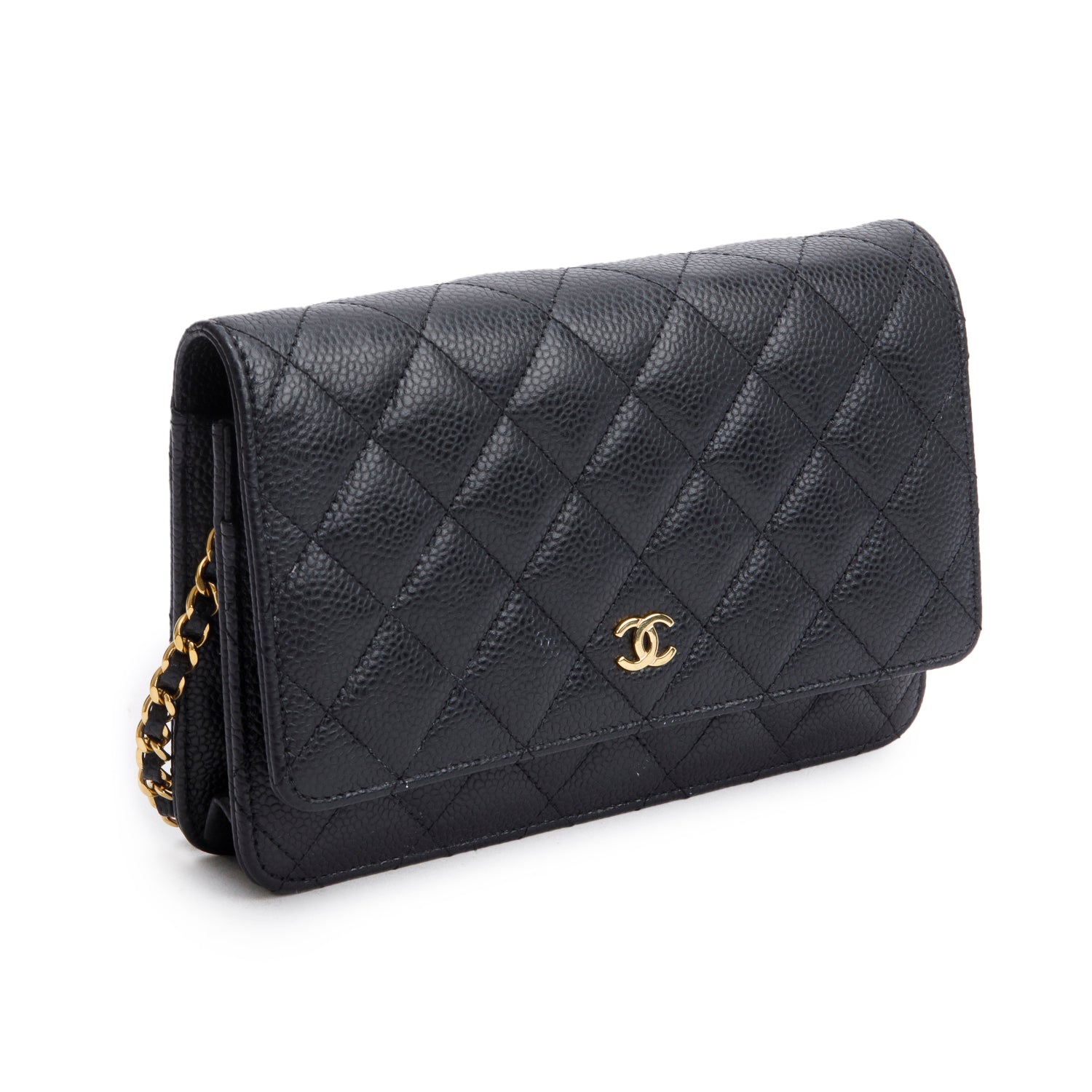 Chanel Black Quilted Caviar Leather Classic Wallet on Chain