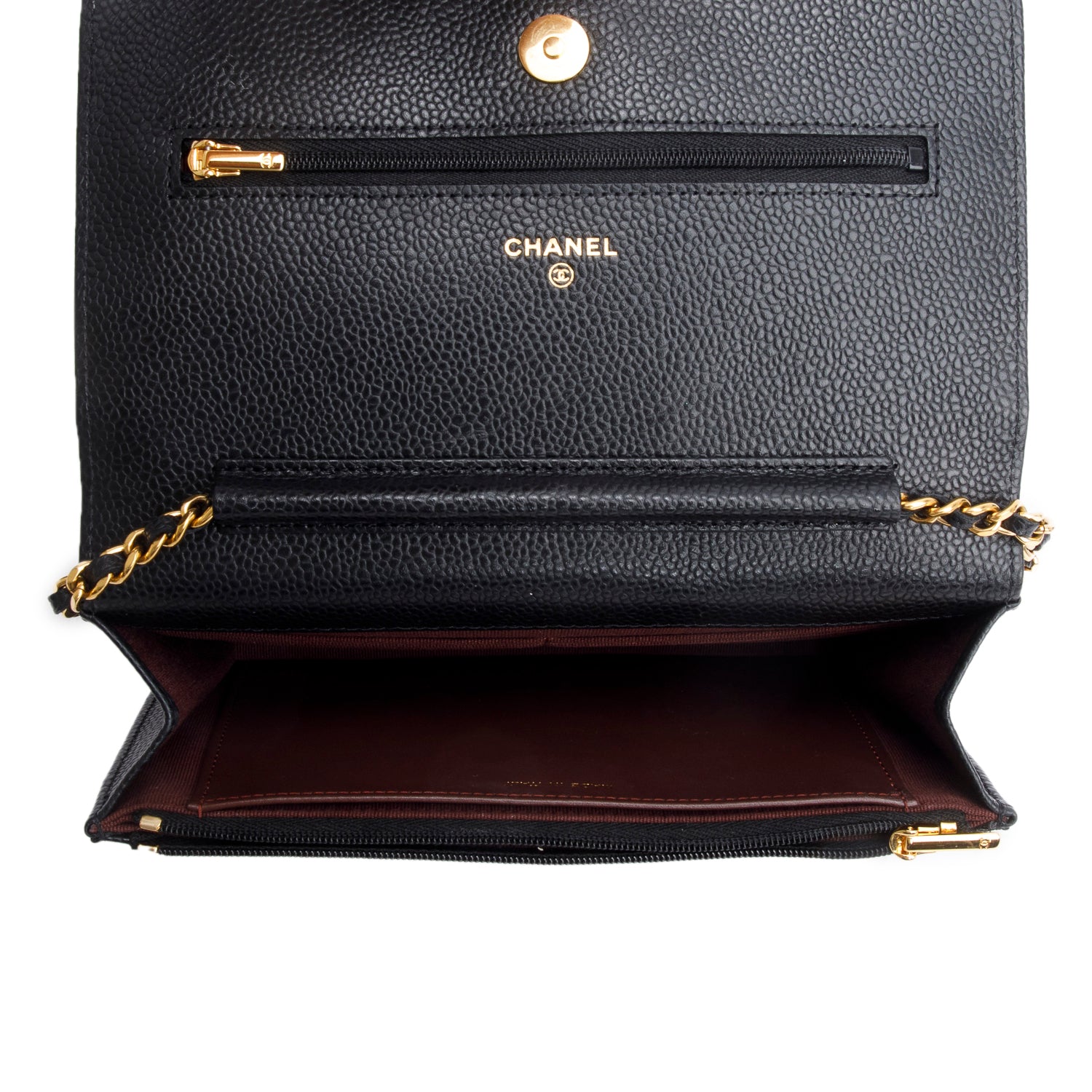 Chanel Black Quilted Caviar Leather Classic Wallet on Chain