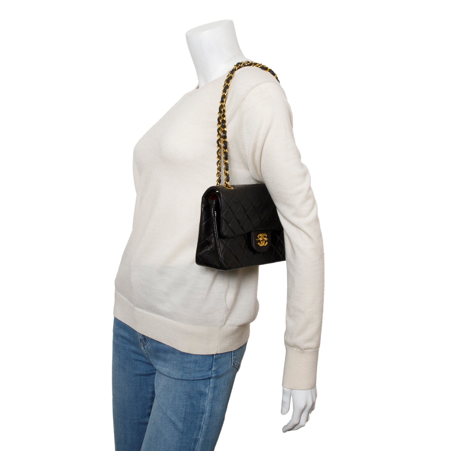 Chanel Vintage Black Quilted Lambskin Leather Classic Medium Double Flap Bag w/ Box & Authenticity Card