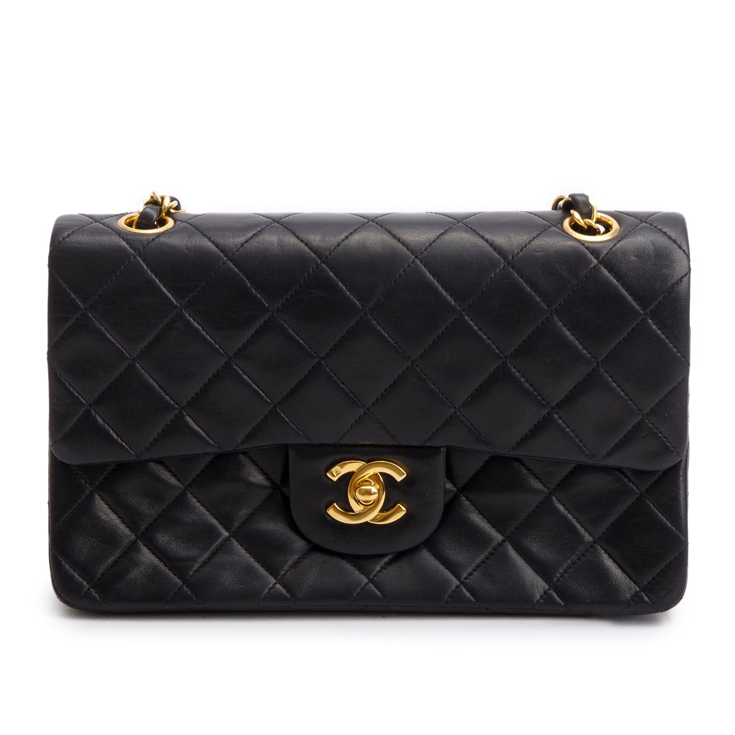 Chanel Vintage Black Quilted Lambskin Leather Classic Medium Double Flap Bag w/ Box & Authenticity Card