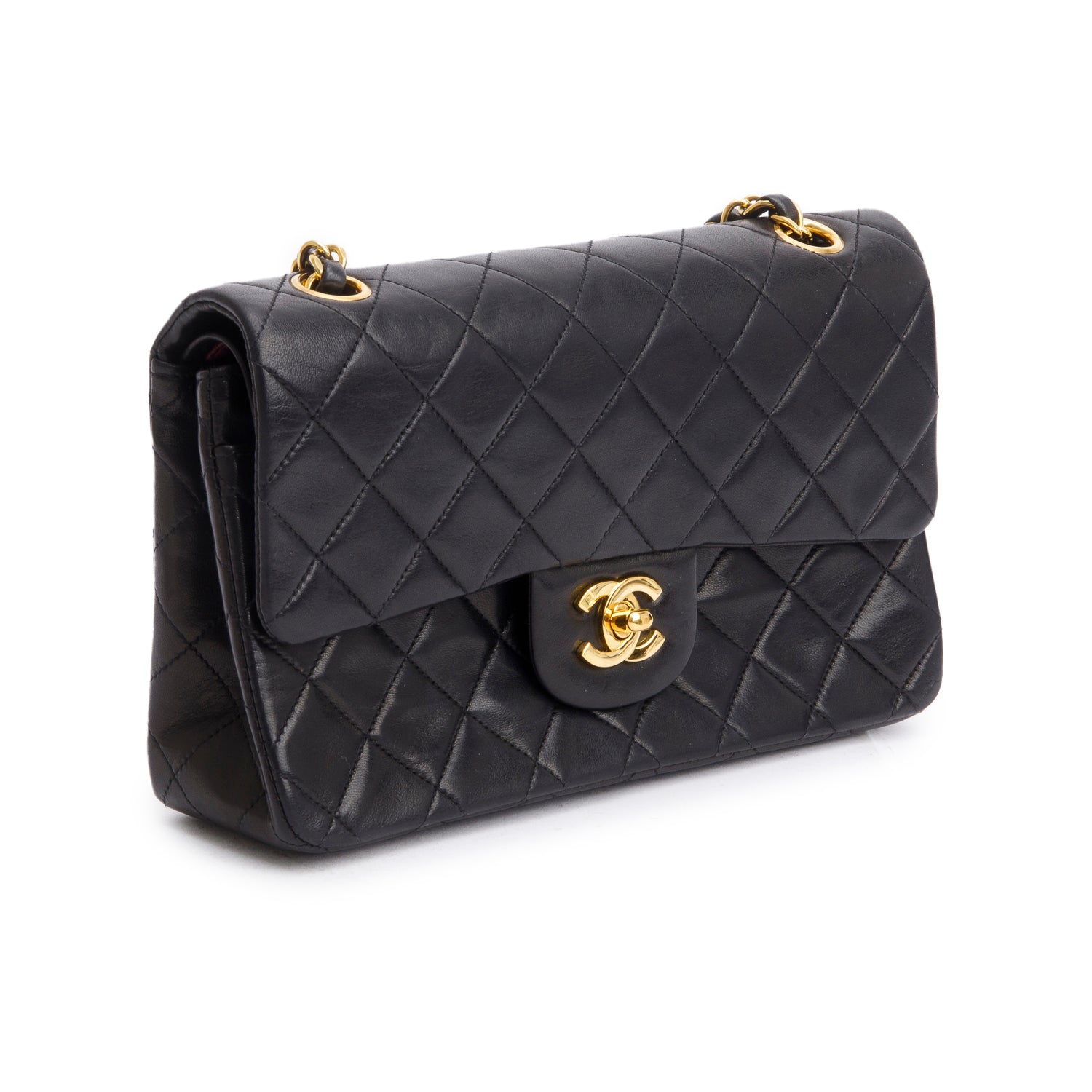 Chanel Vintage Black Quilted Lambskin Leather Classic Medium Double Flap Bag w/ Box & Authenticity Card