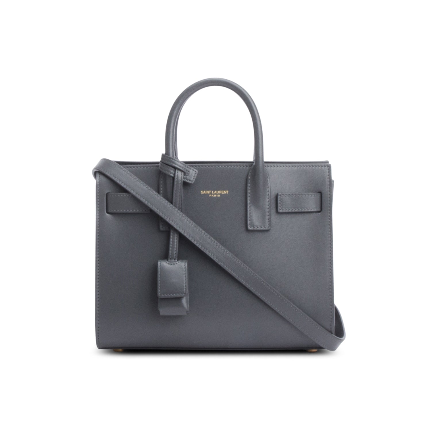 Saint Laurent 2024 Grey Smooth Calfskin Leather Nano Sac De Jour w/ Strap
