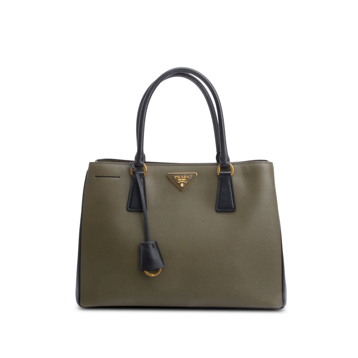 Prada Olive Green/Black Saffiano Lux Medium Galleria Tote w/ Strap & Authenticity Card