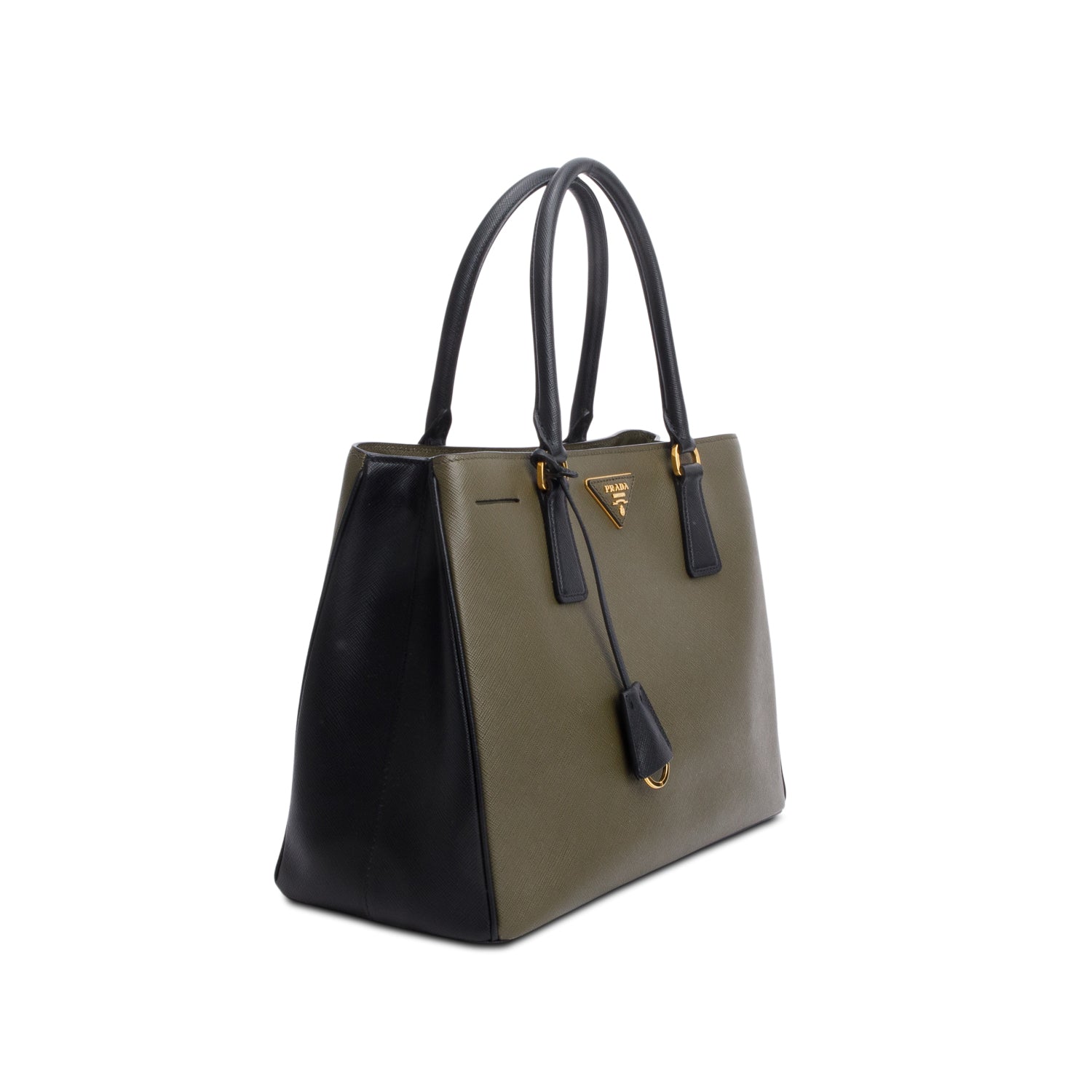 Prada Olive Green/Black Saffiano Lux Medium Galleria Tote w/ Strap & Authenticity Card