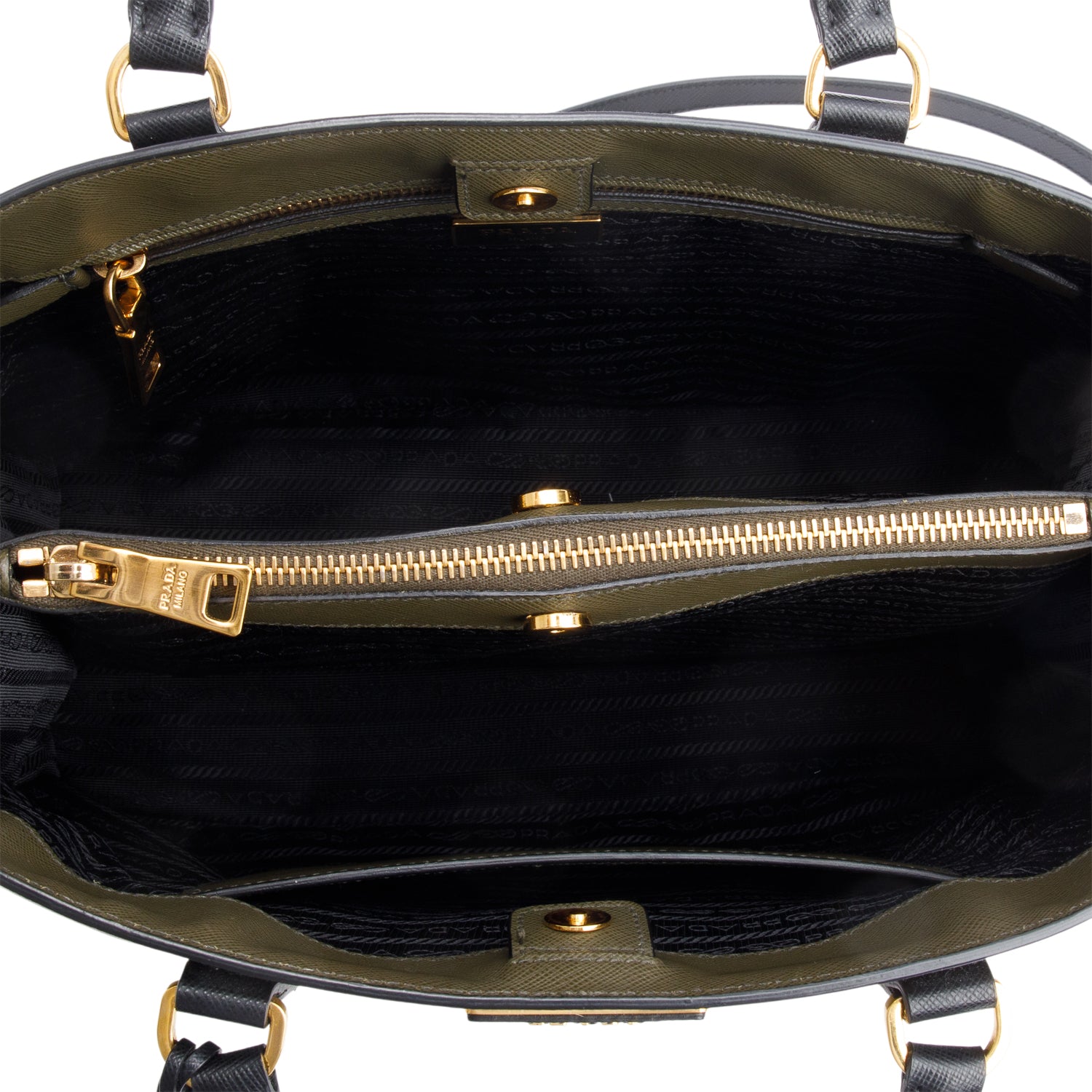 Prada Olive Green/Black Saffiano Lux Medium Galleria Tote w/ Strap & Authenticity Card