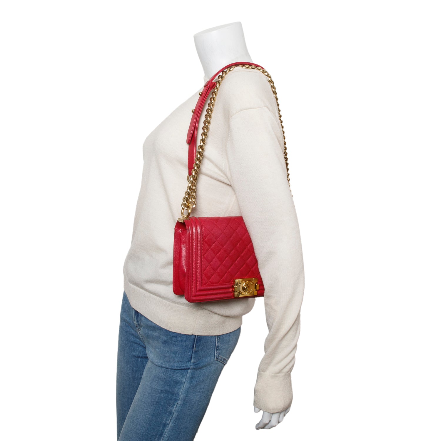 Chanel Pink Caviar Quilted Medium Boy Bag w/ Box & Authenticity Card