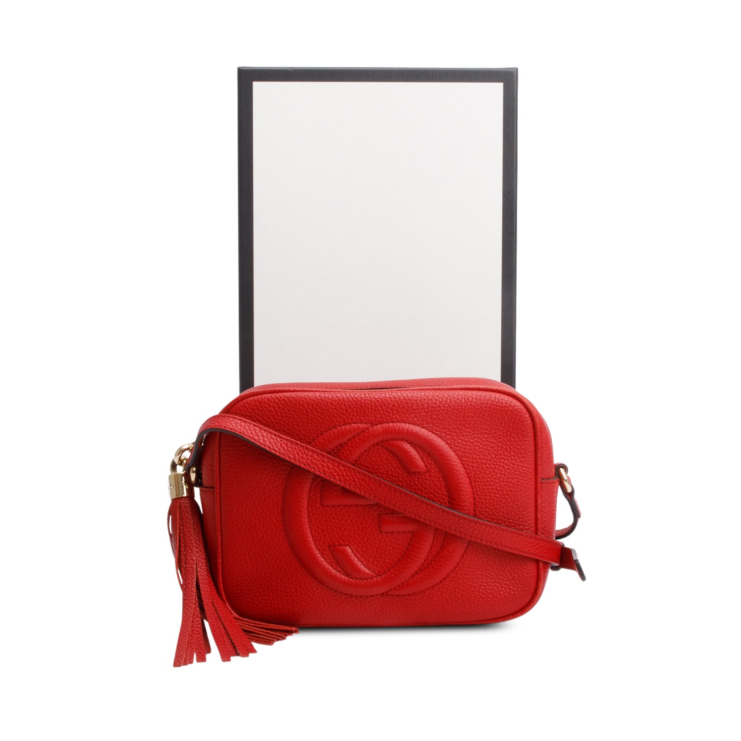 Gucci Red Pebbled Calfskin Leather Small Soho Disco Bag w/ Box
