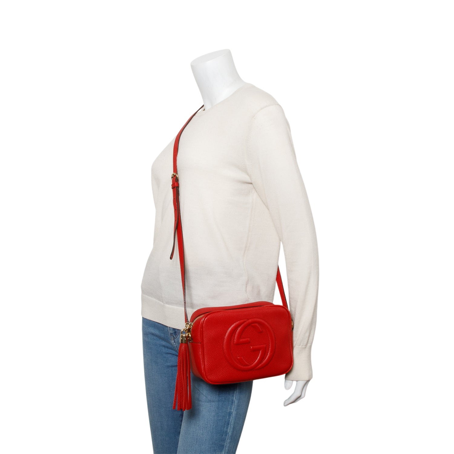 Gucci Red Pebbled Calfskin Leather Small Soho Disco Bag w/ Box