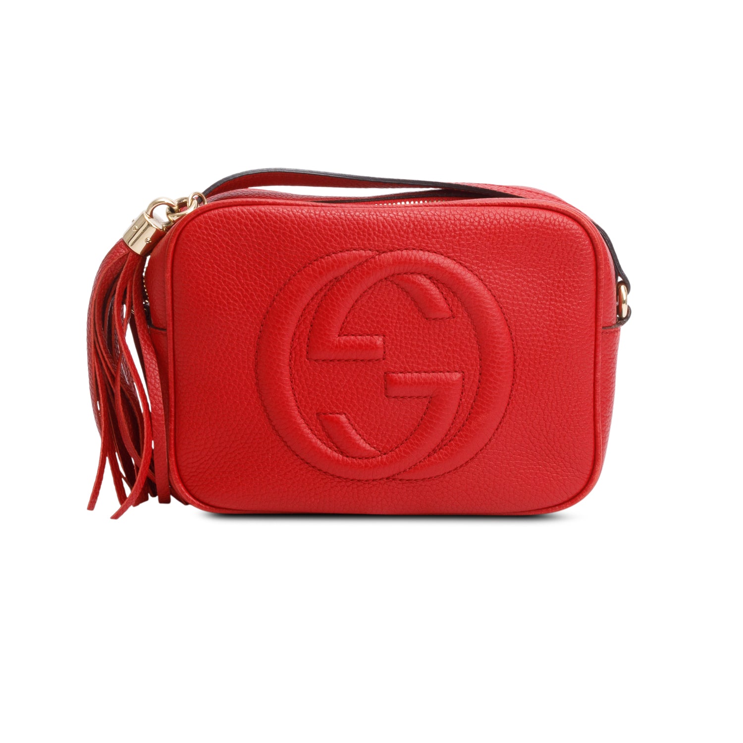 Gucci Red Pebbled Calfskin Leather Small Soho Disco Bag w/ Box