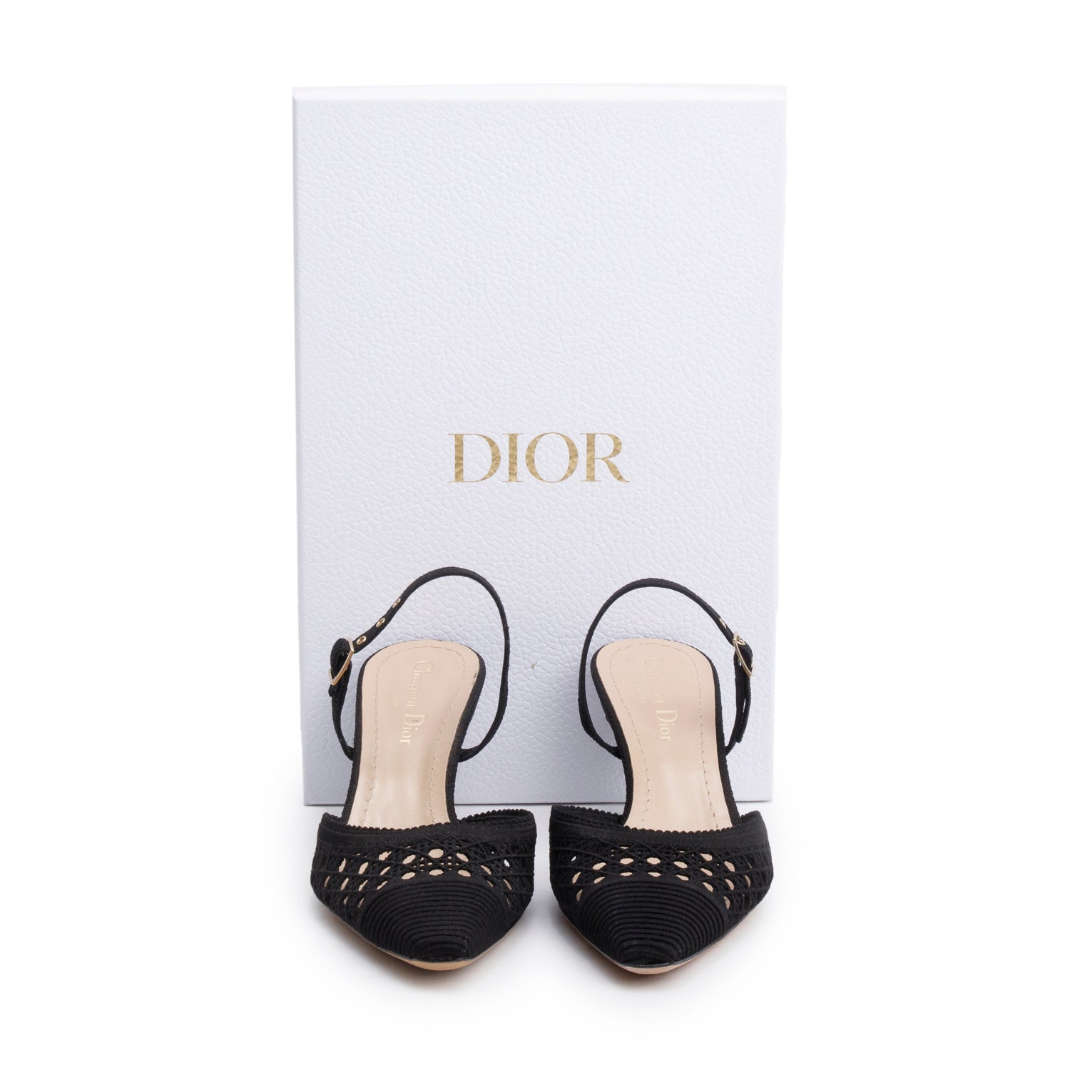 Christian Dior Black Mesh Fabric Capture Slingback Pumps, Size 37 w/ Box