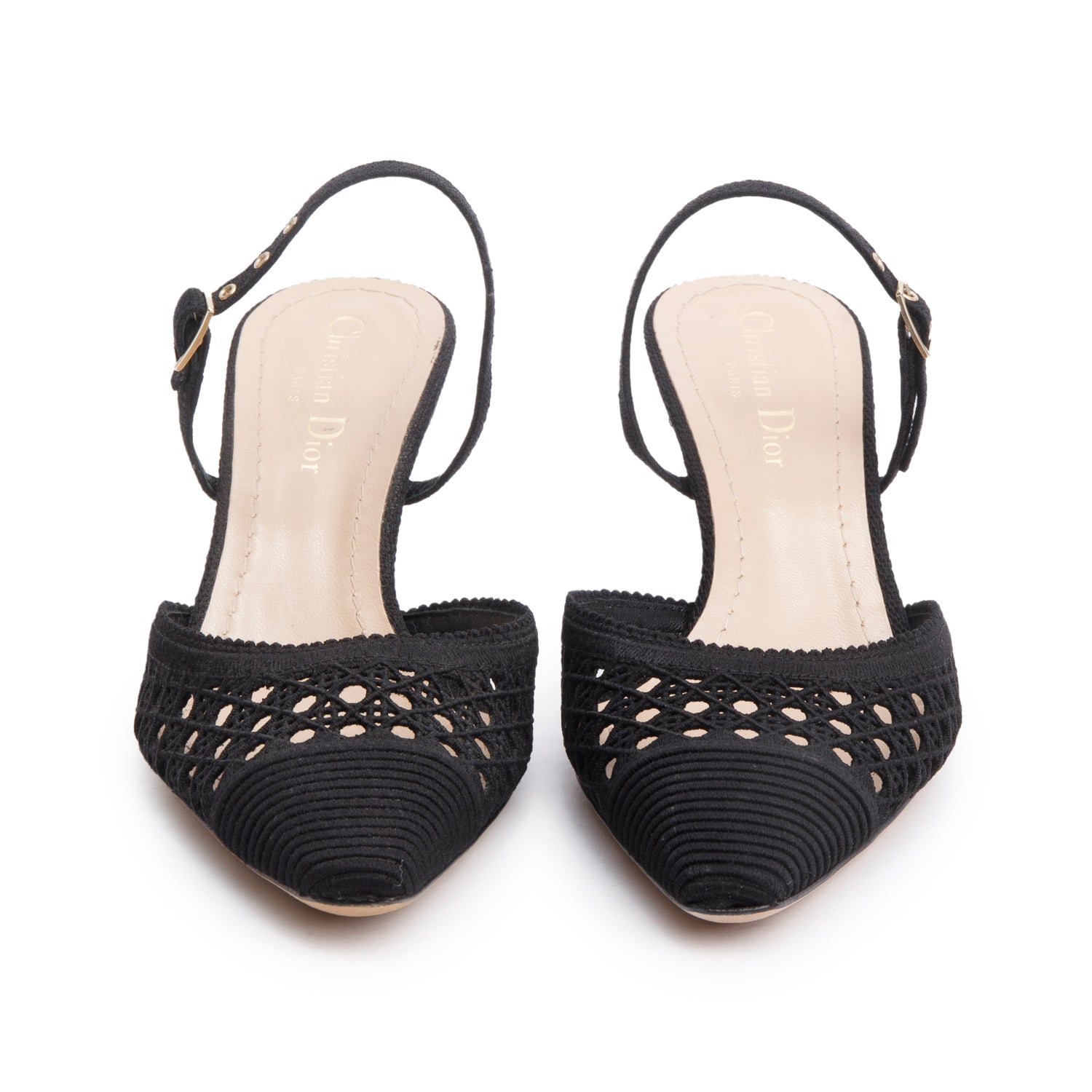 Christian Dior Black Mesh Fabric Capture Slingback Pumps, Size 37 w/ Box