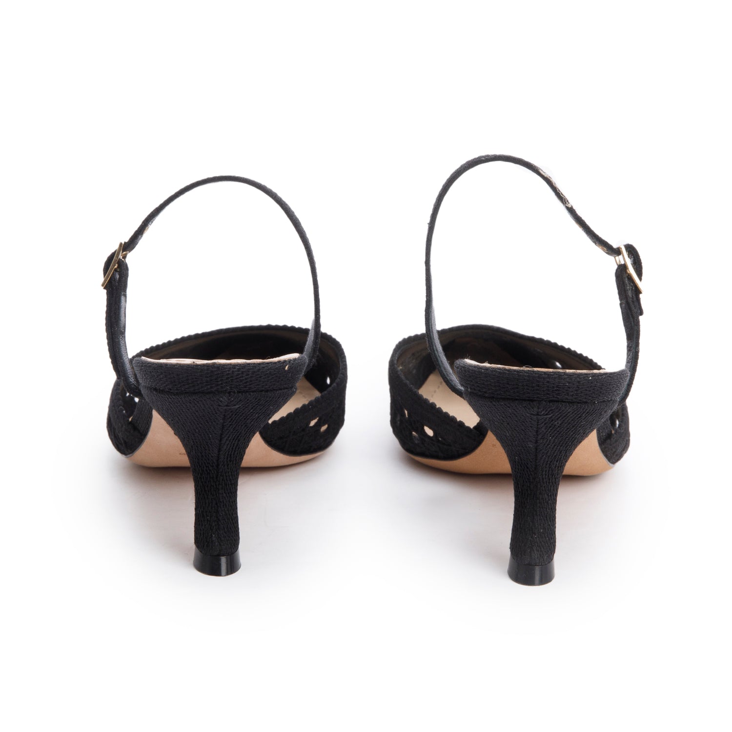 Christian Dior Black Mesh Fabric Capture Slingback Pumps, Size 37 w/ Box