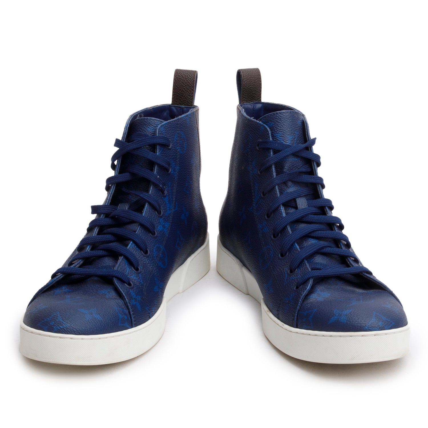 Louis Vuitton Blue/Brown Monogram Canvas Match Up Sneakers, Men's Size 8.5 w/ Box