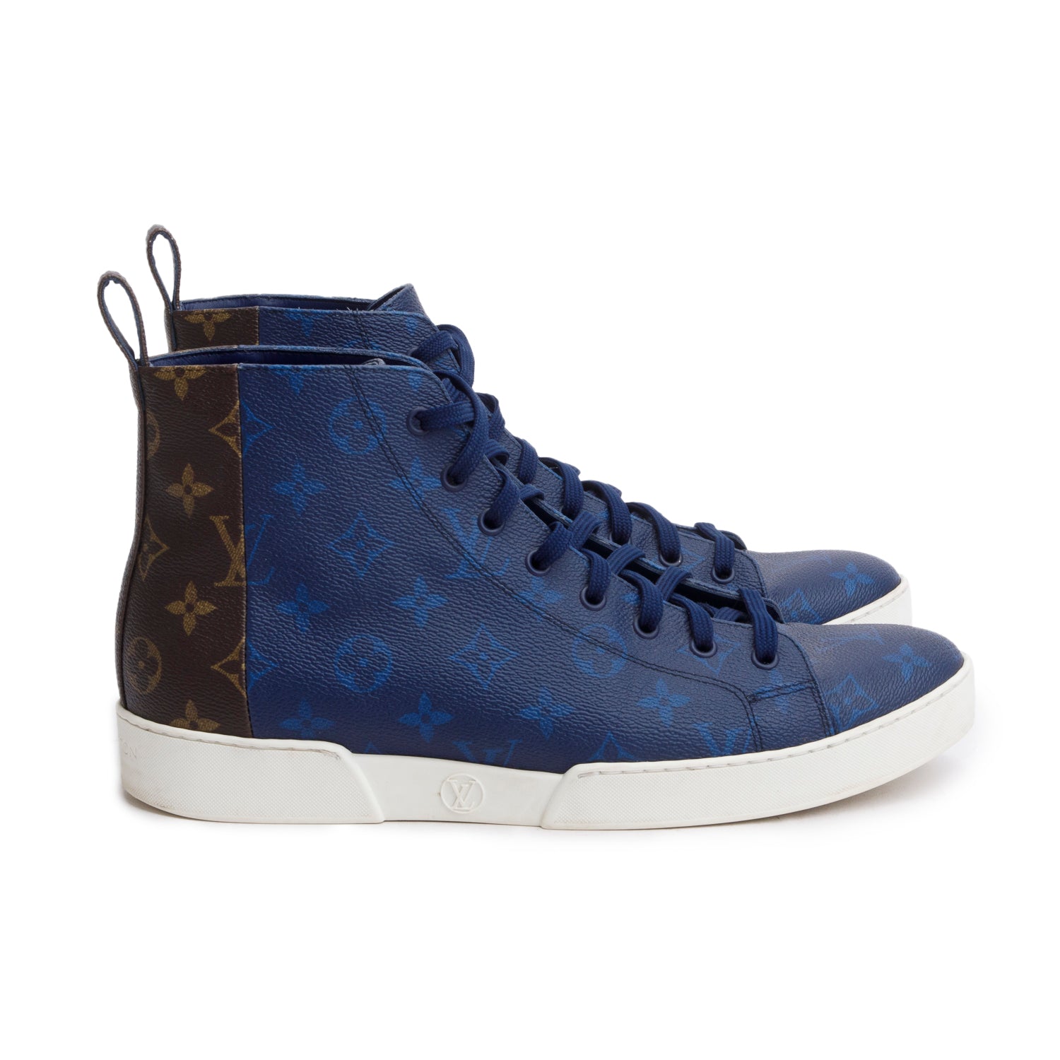 Louis Vuitton Blue/Brown Monogram Canvas Match Up Sneakers, Men's Size 8.5 w/ Box