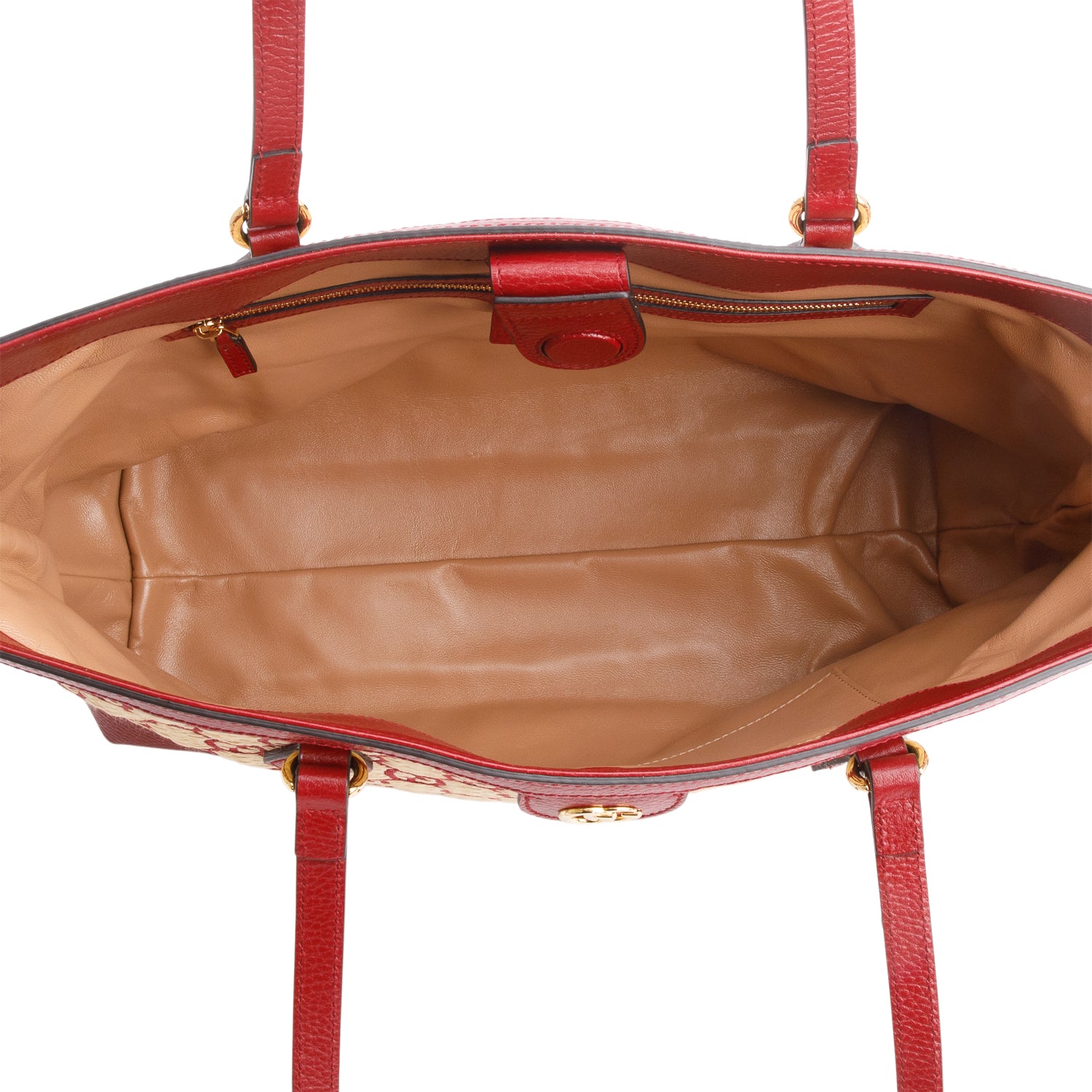 Gucci Neutral Raffia Red Leather Trim Ophidia GG Medium Tote