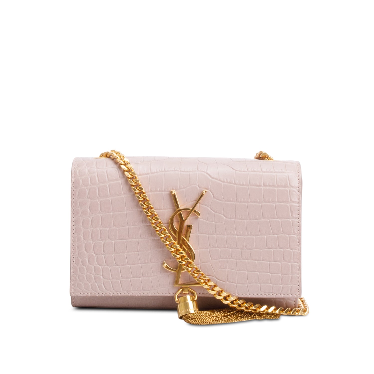 Small Ysl Kate Crocodile Saint Laurent Pink Croc-Embossed Leather