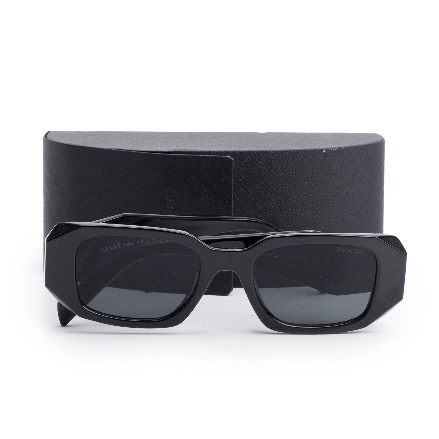 Prada SPR 17W Black Acetate Symbole Rectangular Sunglasses w/ Case