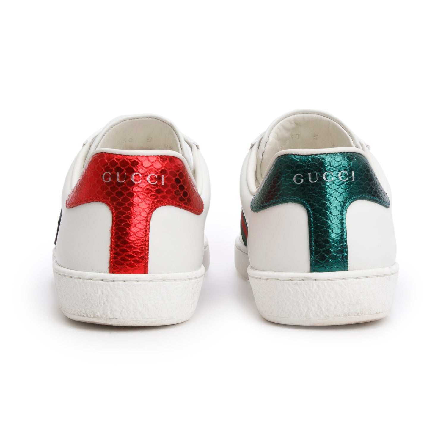 Gucci White Leather Embroidered Web Snake Ace Sneakers, Men's Size 5 w/ Box