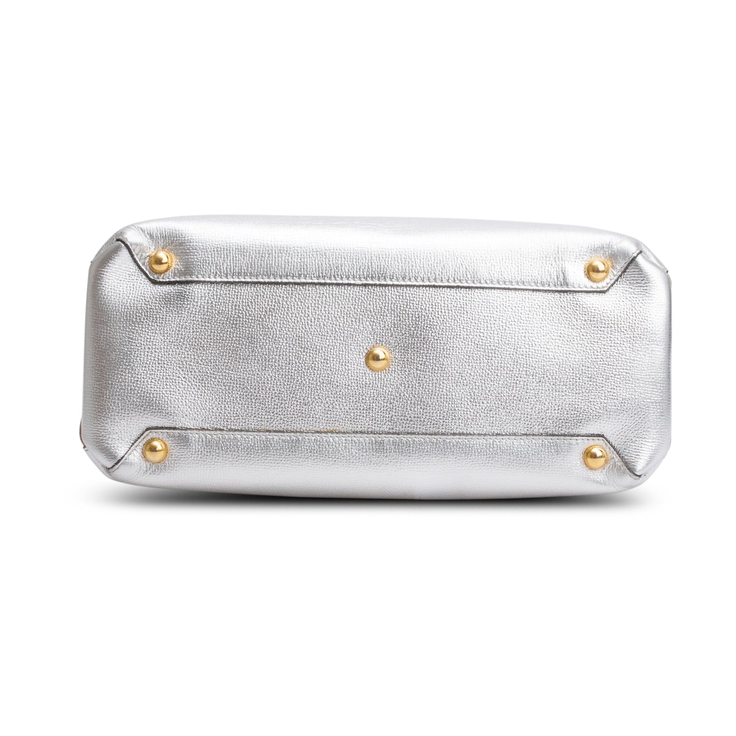 Burberry Metallic Silver Calfskin Leather House Check Medium Banner Tote w/ Strap