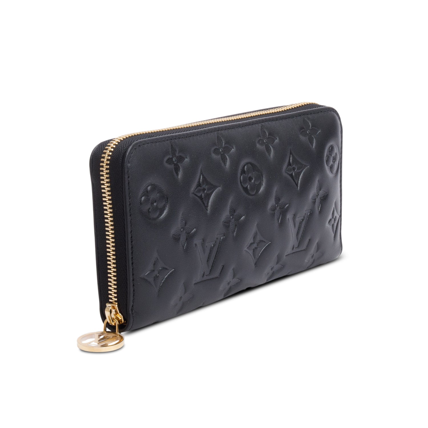 Louis Vuitton Black Monogram Embossed Leather Coussin Zippy Wallet w/ Box