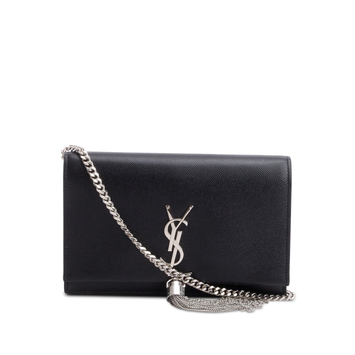 Saint Laurent Black Leather Kate Tassel Wallet on Chain