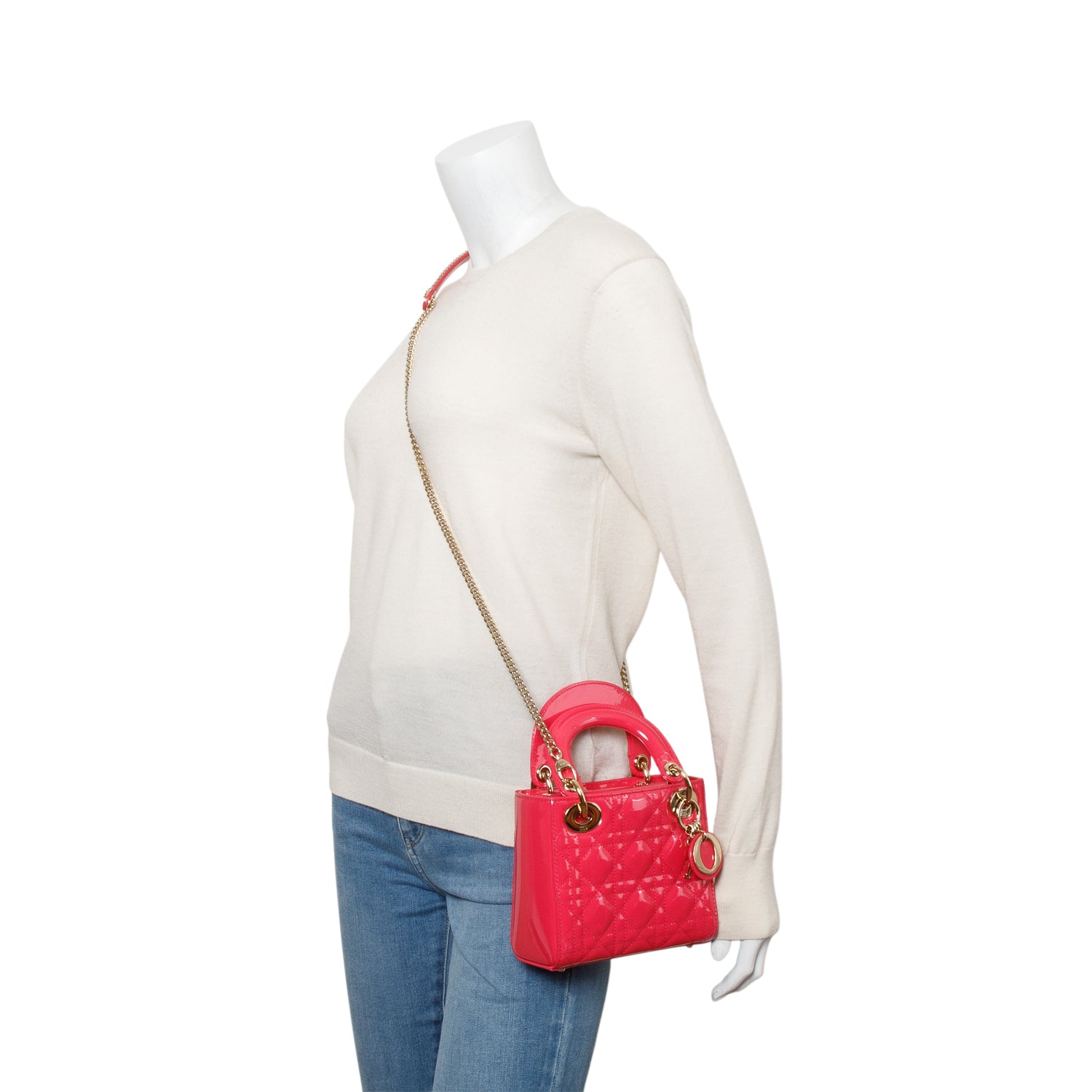 Christian Dior Pink Cannage Patent Leather Mini Lady Dior Bag w/ Strap