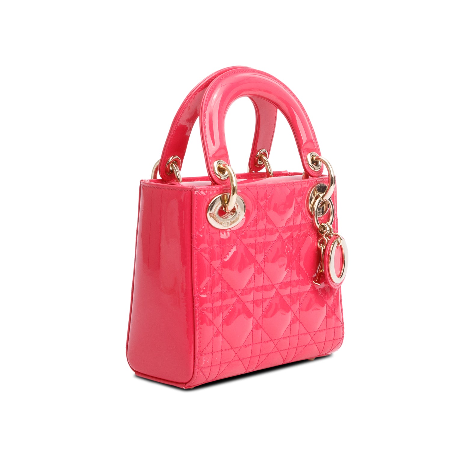 Christian Dior Pink Cannage Patent Leather Mini Lady Dior Bag w/ Strap