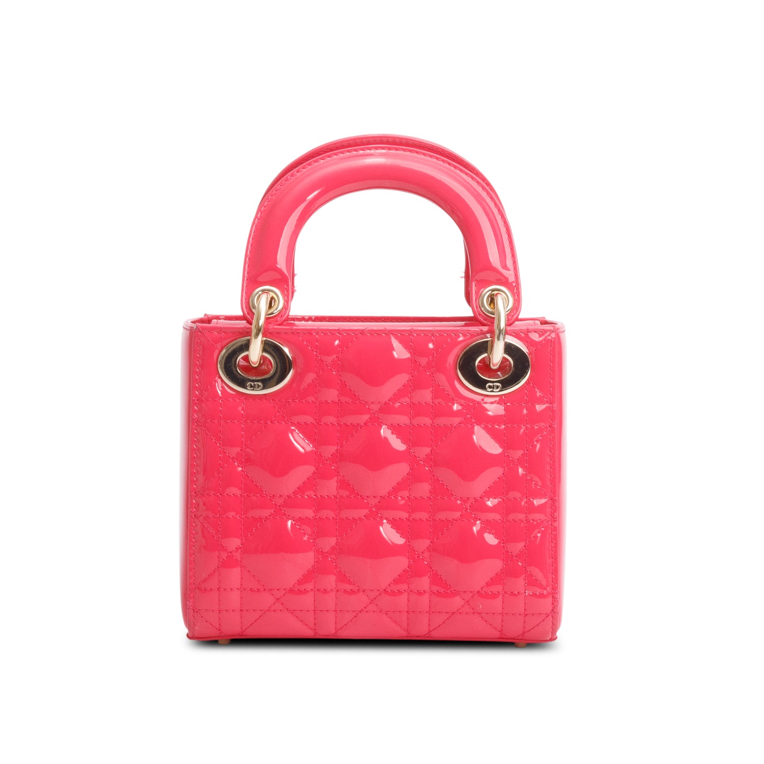 Christian Dior Pink Cannage Patent Leather Mini Lady Dior Bag w/ Strap