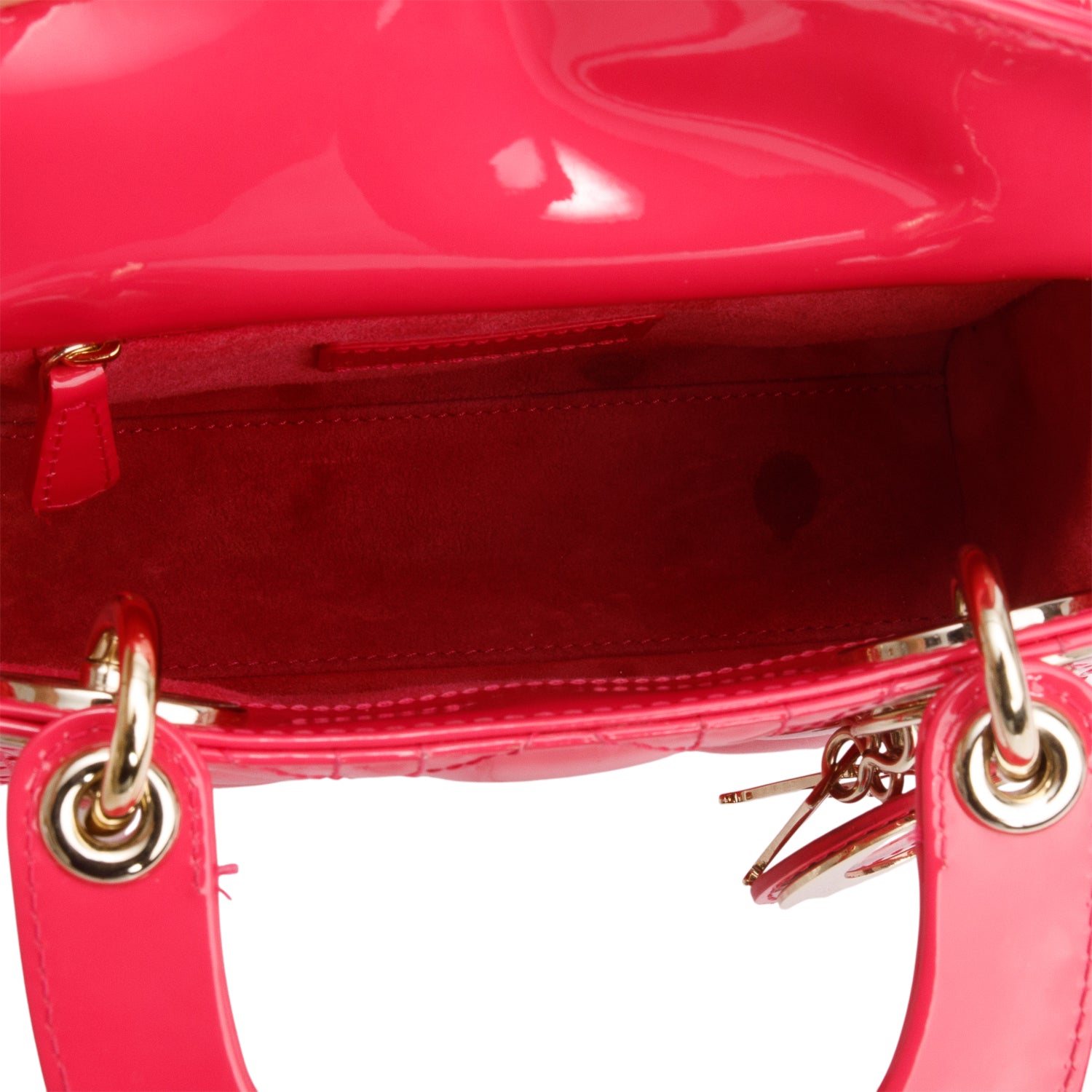 Christian Dior Pink Cannage Patent Leather Mini Lady Dior Bag w/ Strap
