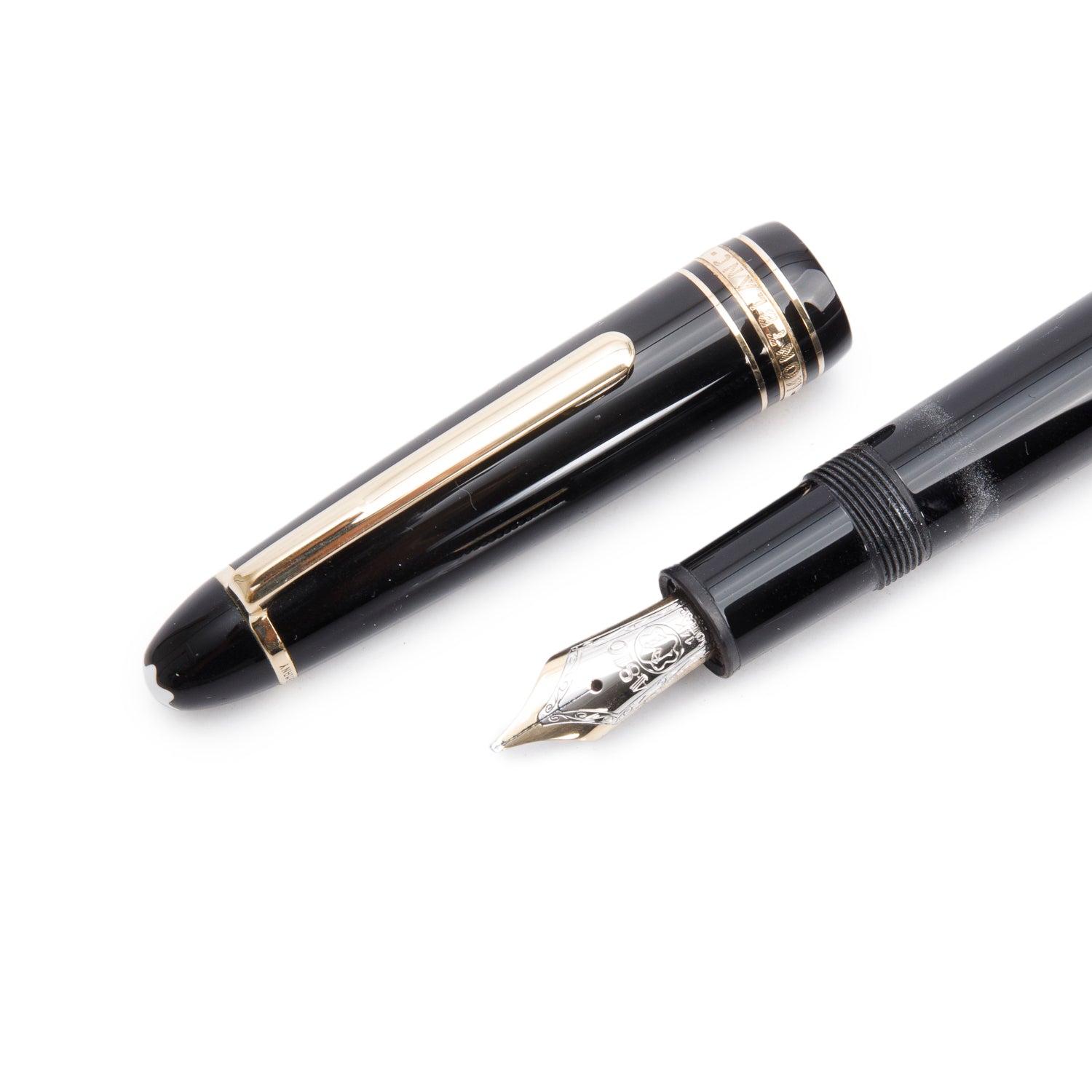 Montblanc Gold Coated Meisterstuck Le Grand Fountain Pen w/ Leather Carry Pouch & Ink Refills