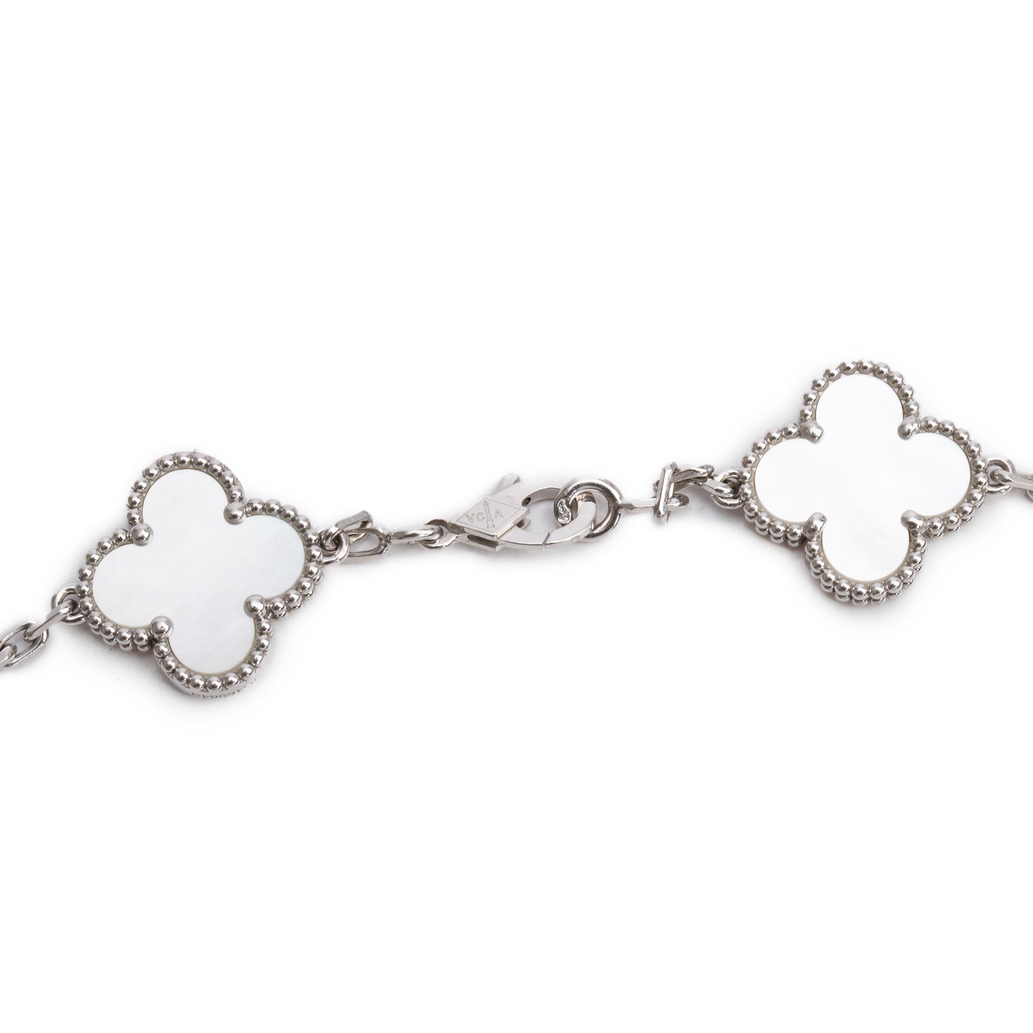 Van Cleef & Arpels 18k White Gold Vintage Alhambra 10 Motif Mother of Pearl Necklace