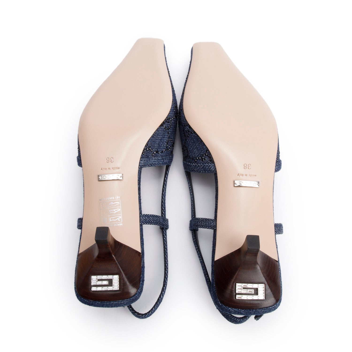 Gucci Blue Denim GG Crystal Slingback Pump, Size 38 w/ Box