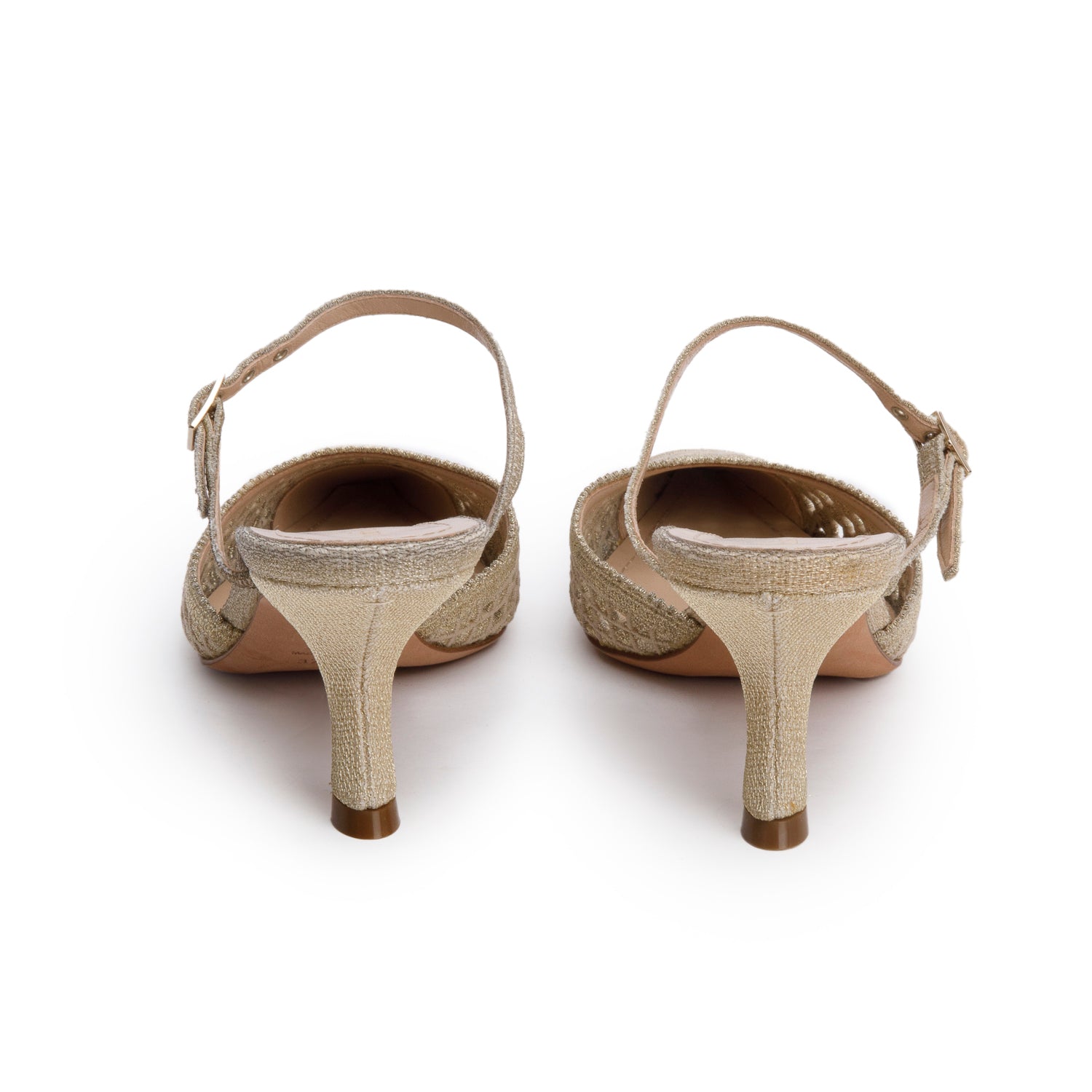 Christian Dior Beige/Gold Cannage Fabric Capture Slingback Pumps, Size 37 w/ Box