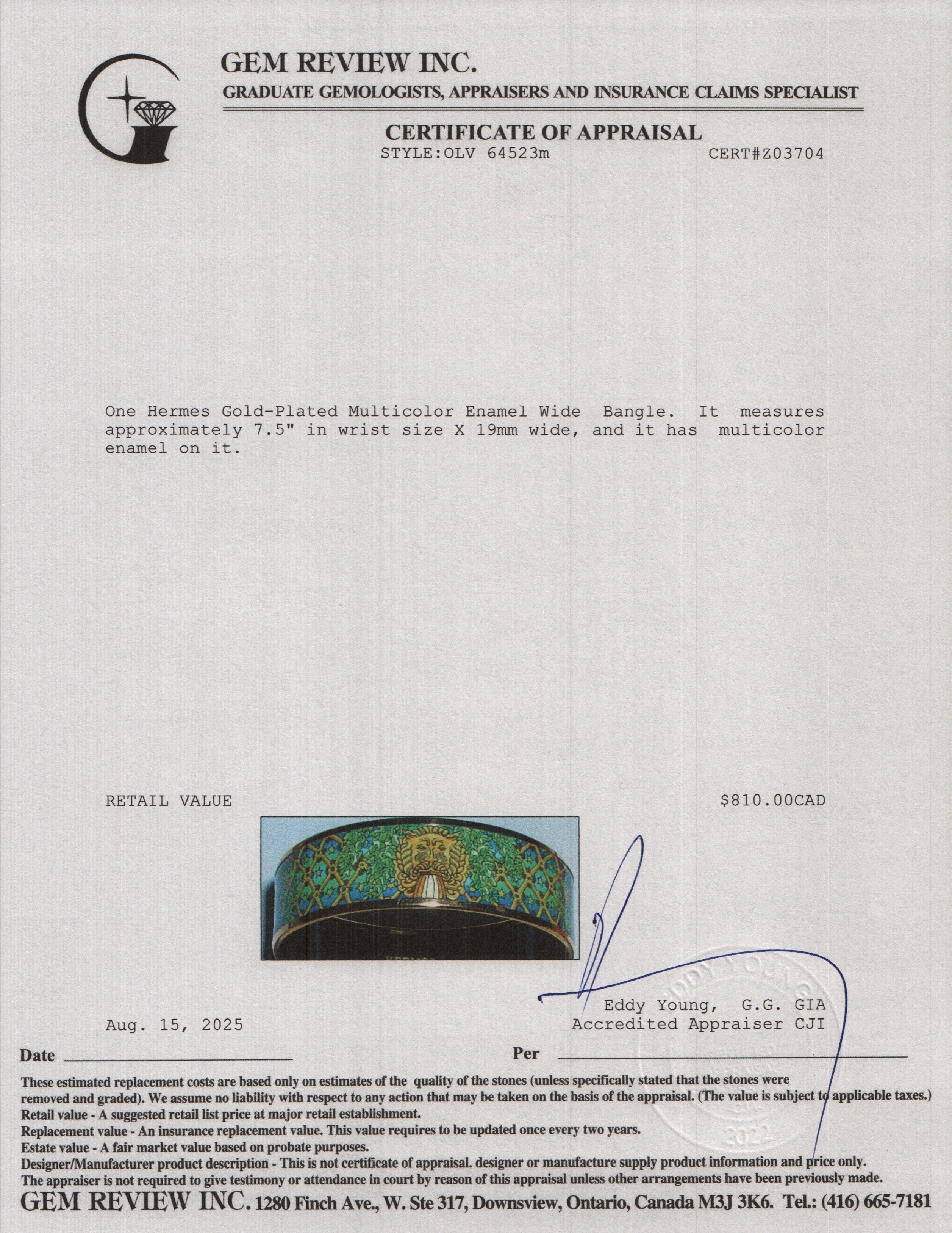 Hermes Gold-Plated Multicolor Enamel Wide Bangle