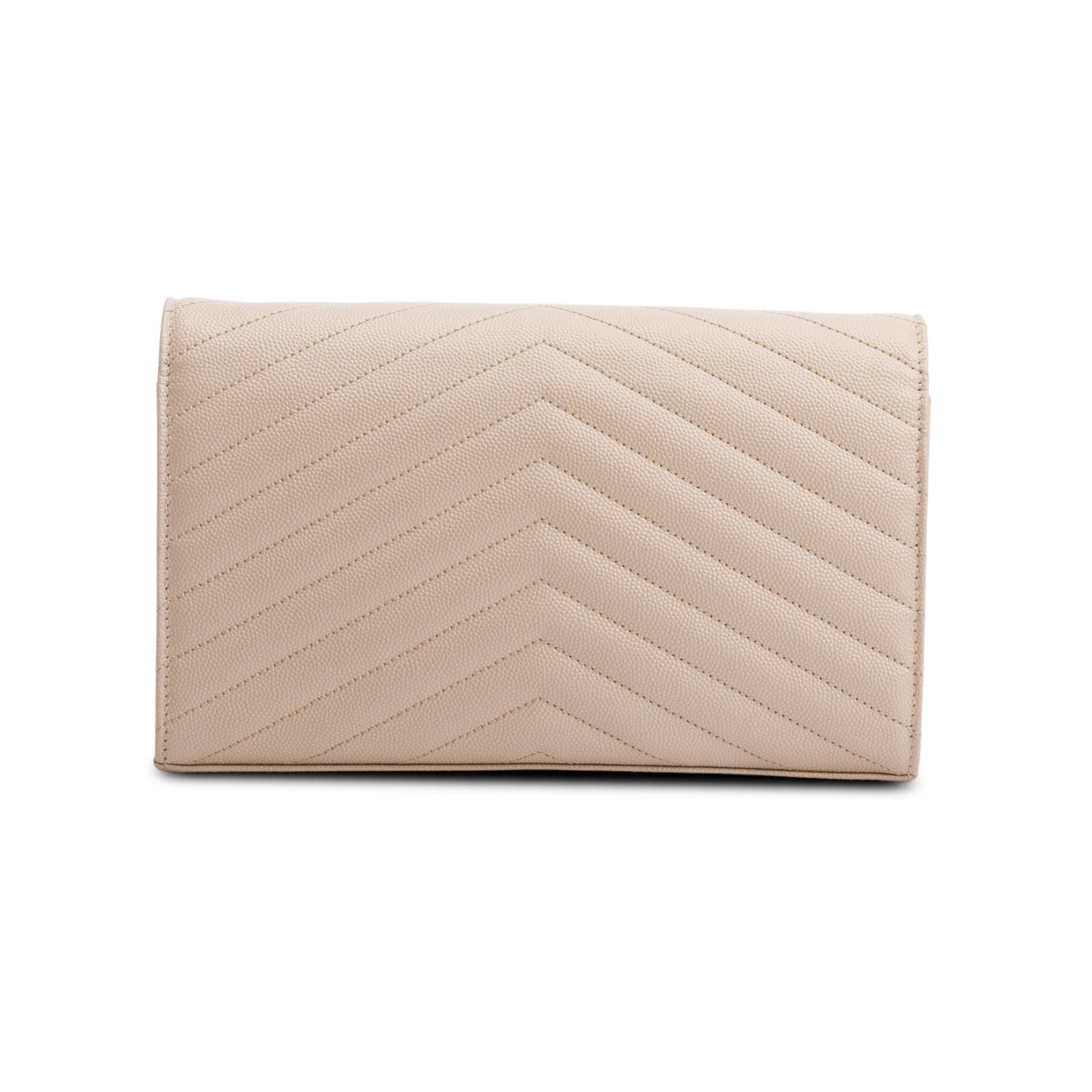 Saint Laurent 2023 Beige Grain De Poudre Leather Cassandre Envelope Chain Wallet w/ Box & Receipt