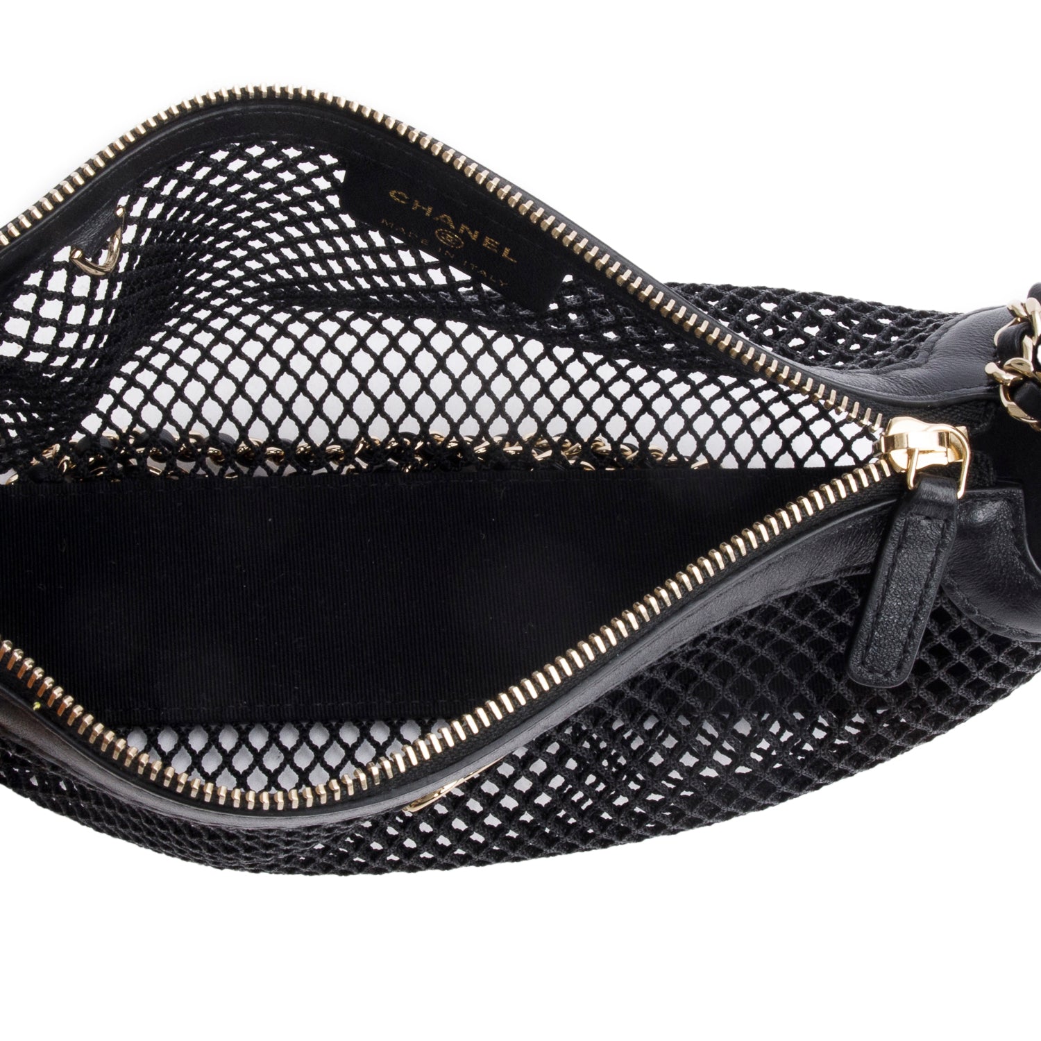 Chanel 2025 Black Mesh Shiny Lambskin Clutch Chain Bag w/ Pouch & Box