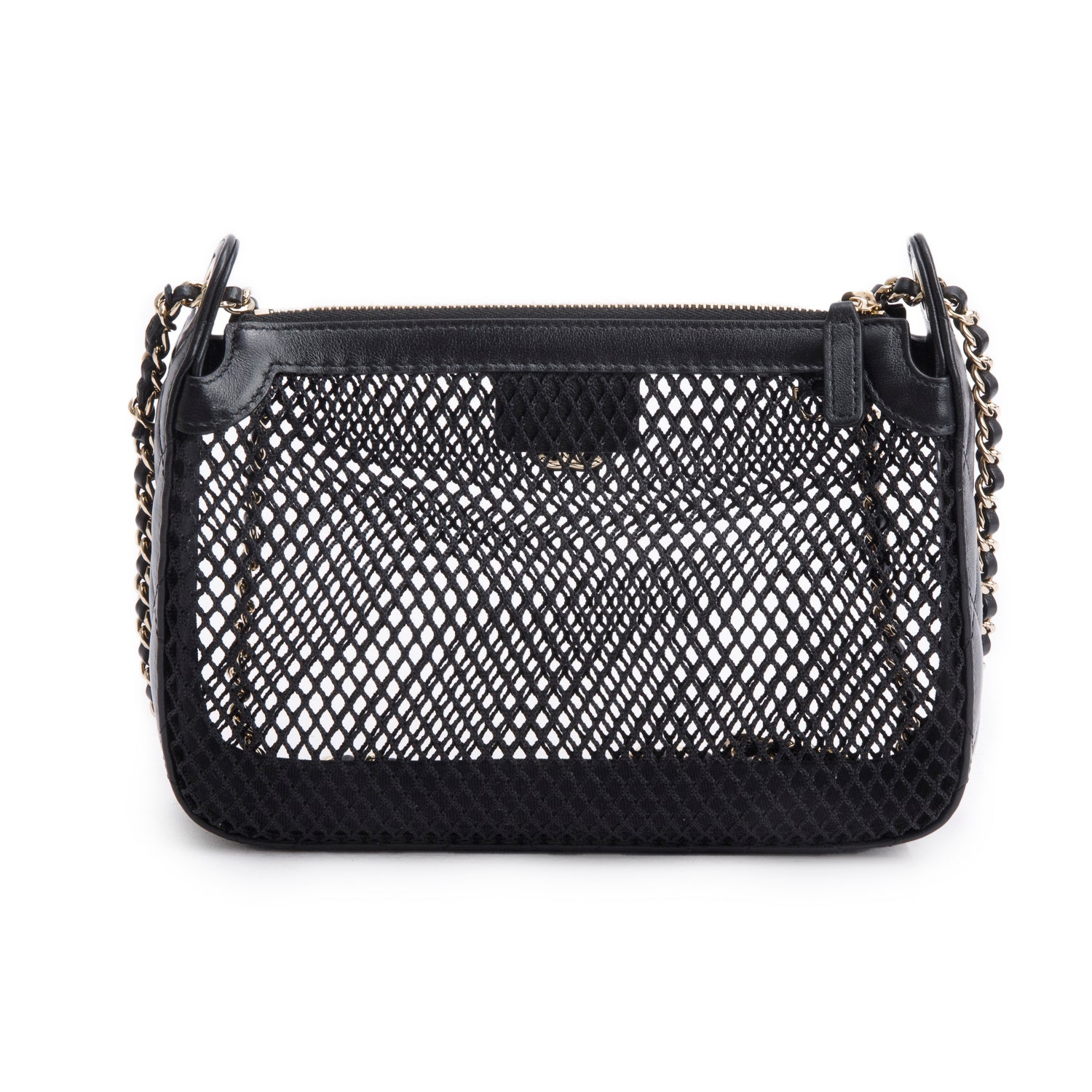 Chanel 2025 Black Mesh Shiny Lambskin Clutch Chain Bag w/ Pouch & Box
