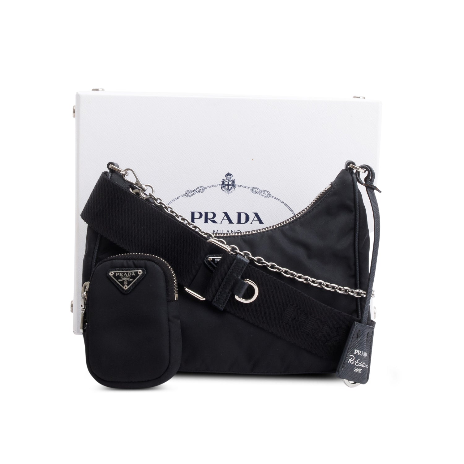 Prada Black Re-Edition 2005 Re-Nylon Bag w/ Box