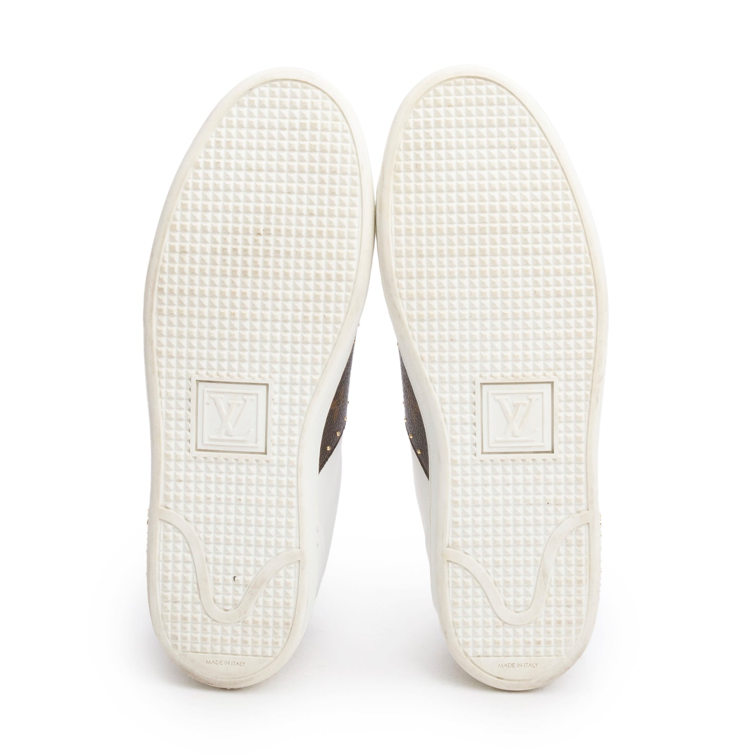 Louis Vuitton 2021 White Calfskin Leather Monogram Canvas Frontrow Sneakers, Size 40