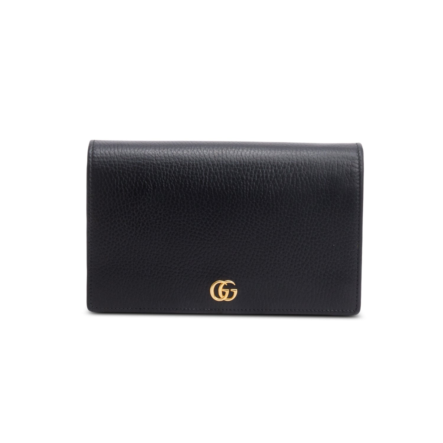 Gucci Black Calfskin Mini GG Marmont Wallet On Chain